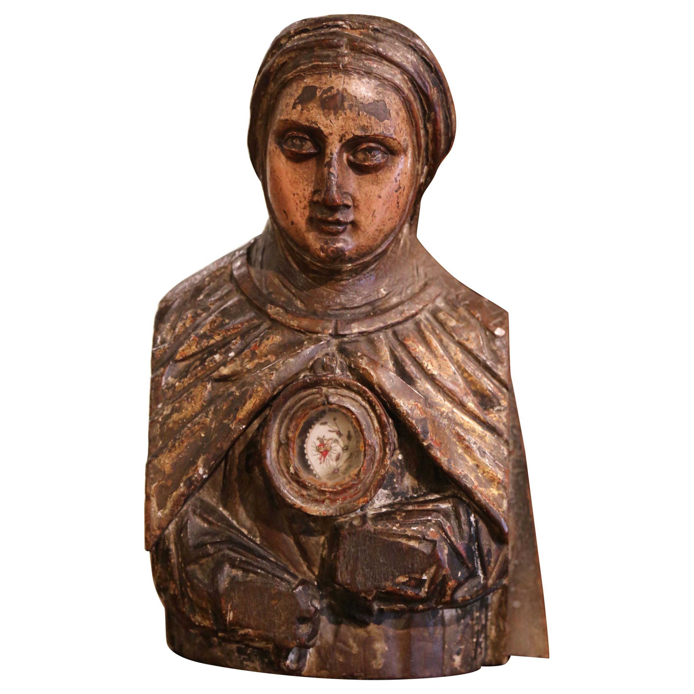 Busto relicario tallado portugués de mediados del siglo XVII de "Santa Margarita de Antioquía"