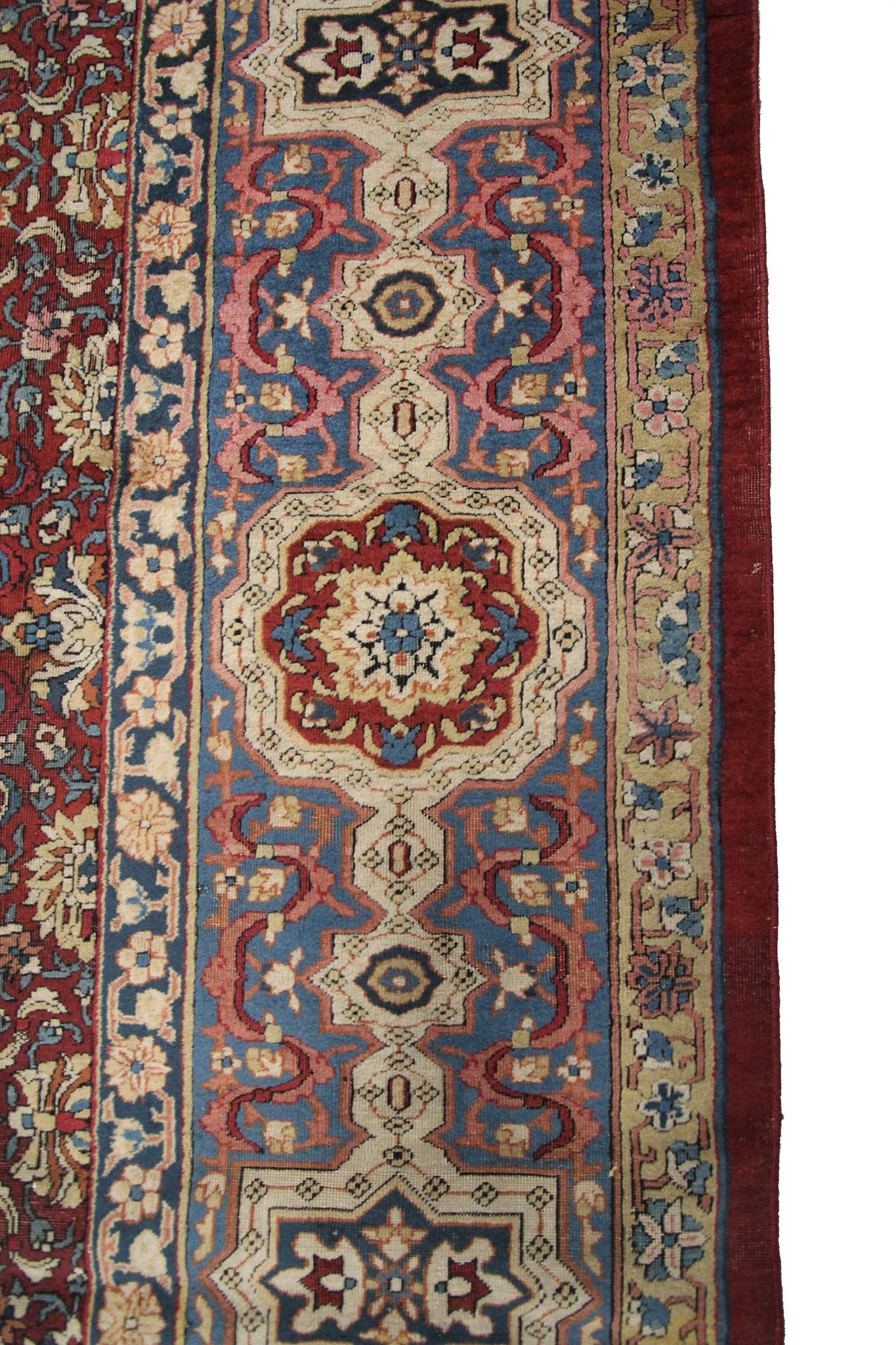 Hand-Knotted Mid-1800 Antique Mogul Rug Geometric 10x20 Oversized Antique Rug 298x597cm For Sale