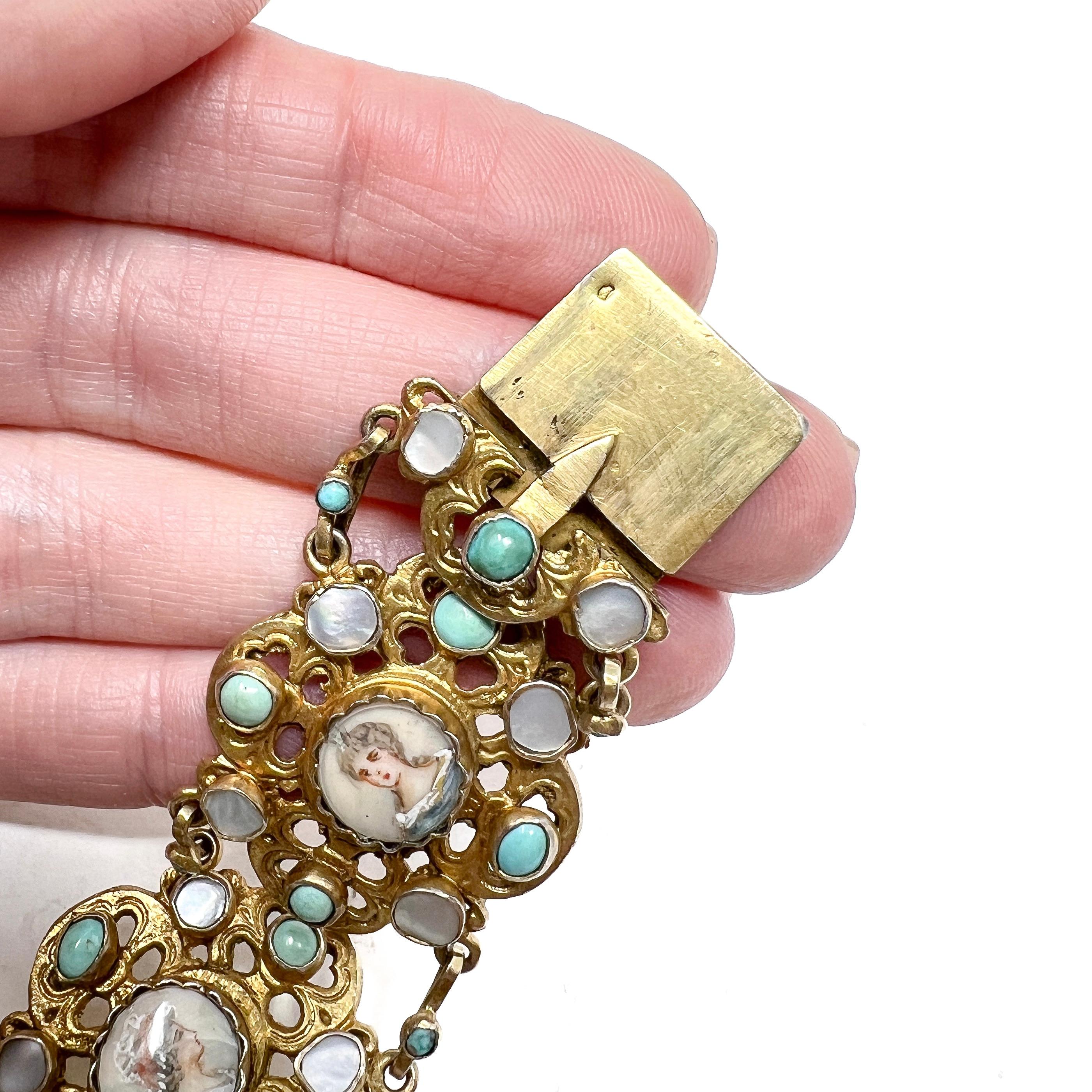 Mid-1800s Austro-Hungarian Design French Silver Antique Portrait Bracelet For Sale 4
