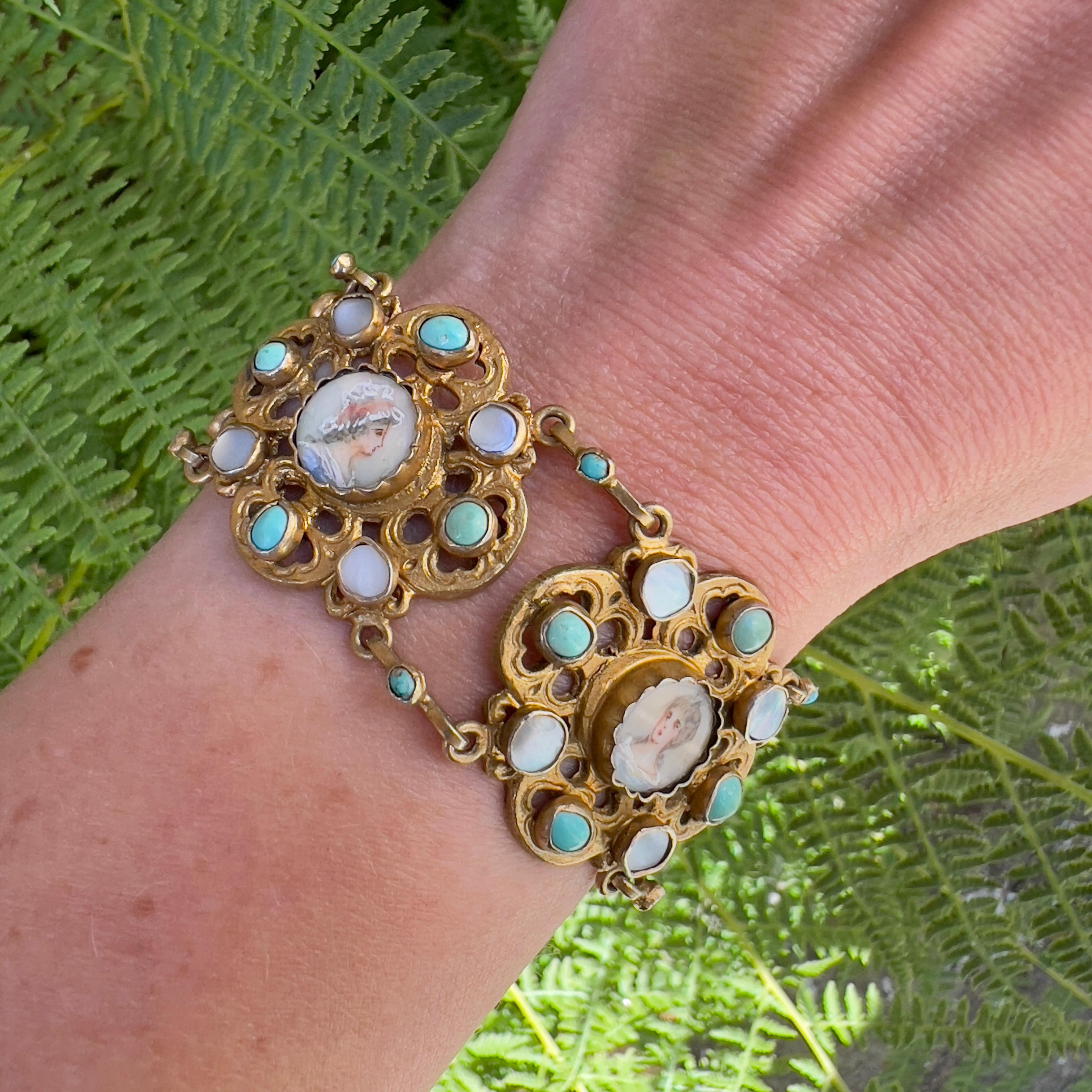 Mid-1800s Austro-Hungarian Design French Silver Antique Portrait Bracelet For Sale 6
