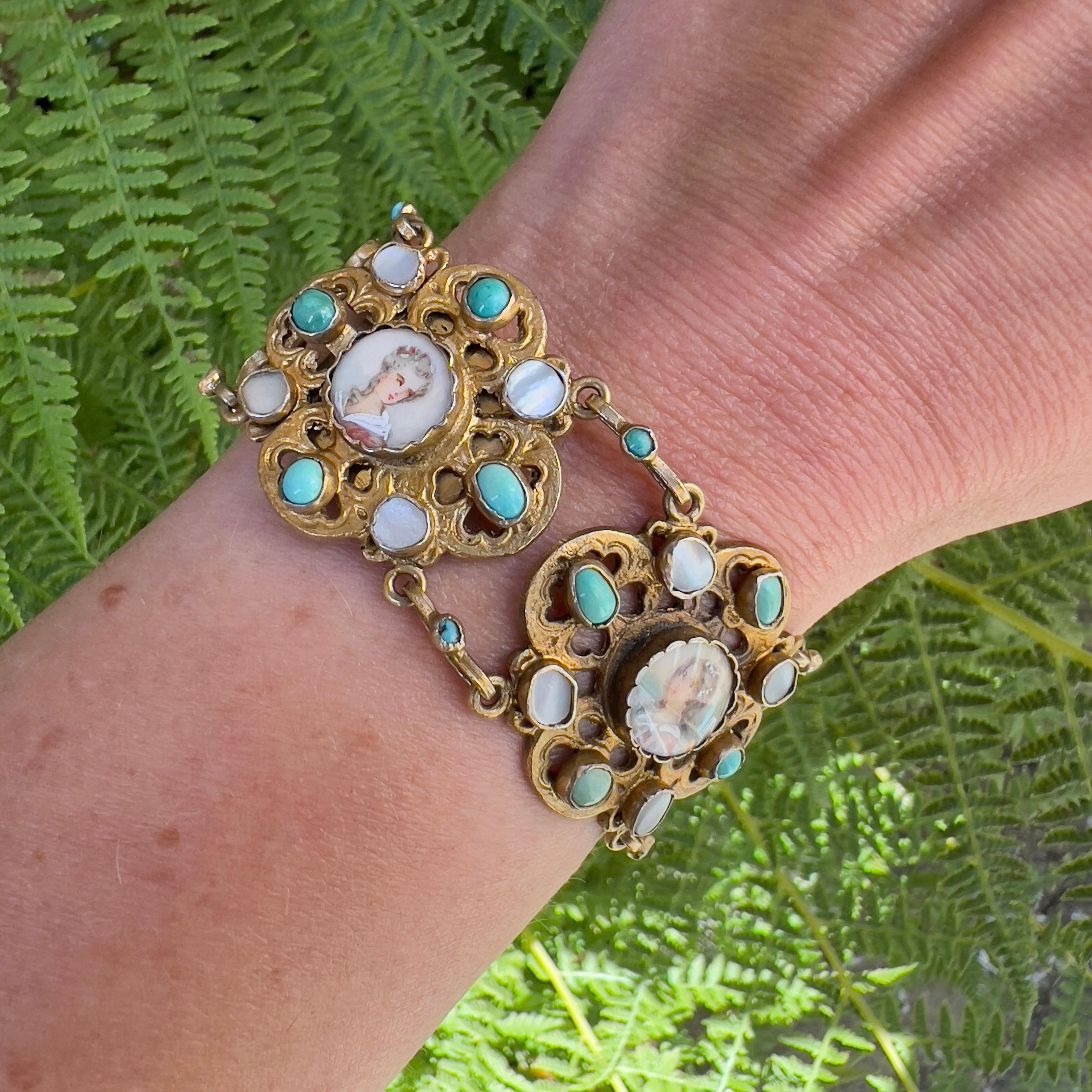 Mid-1800s Austro-Hungarian Design French Silver Antique Portrait Bracelet For Sale 7