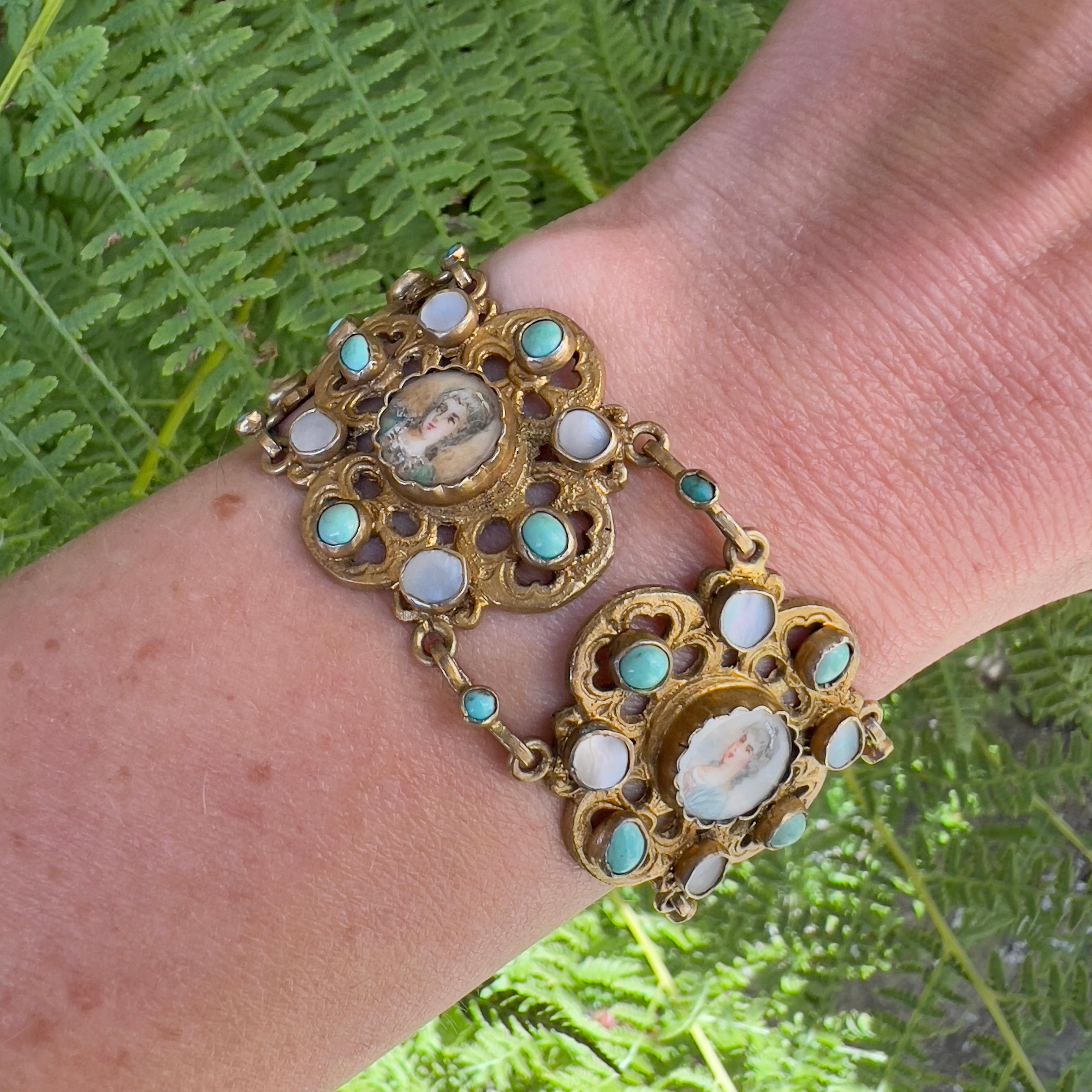 Early Victorian Mid-1800s Austro-Hungarian Design French Silver Antique Portrait Bracelet For Sale