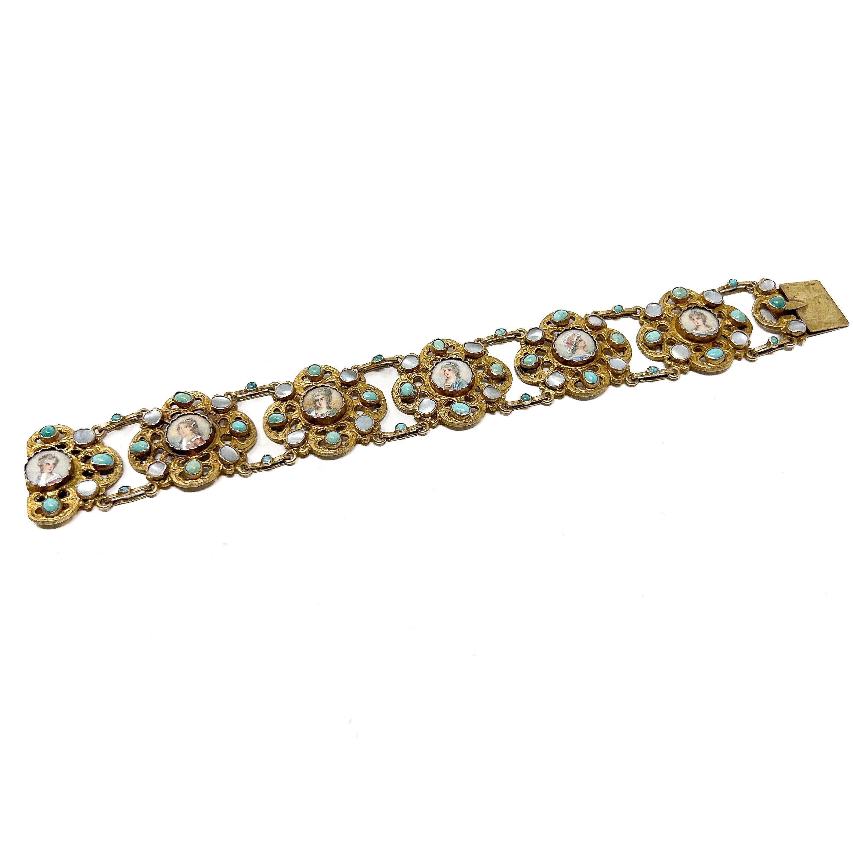 Mid-1800s Austro-Hungarian Design French Silver Antique Portrait Bracelet In Excellent Condition For Sale In Skelmersdale, GB