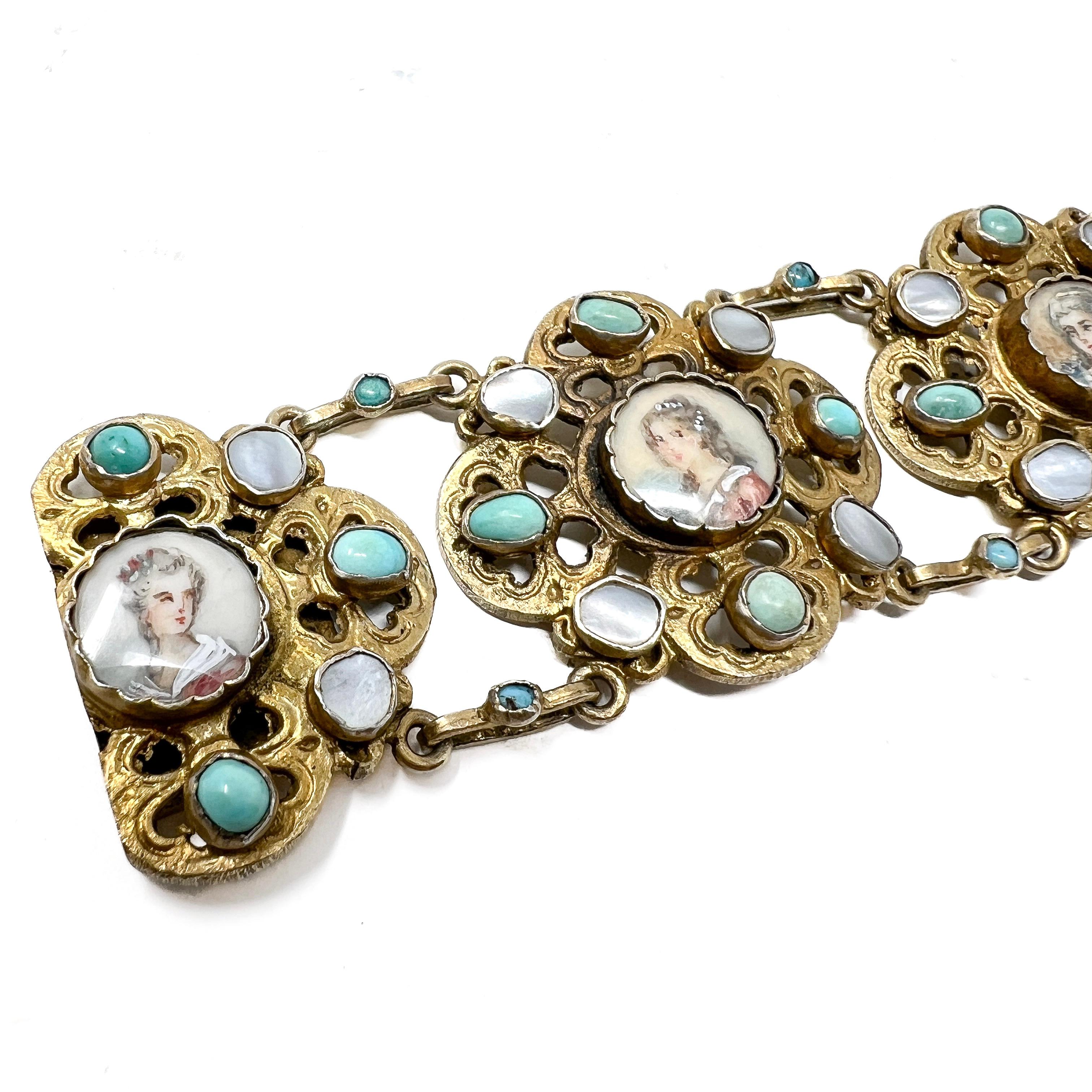 Women's Mid-1800s Austro-Hungarian Design French Silver Antique Portrait Bracelet For Sale