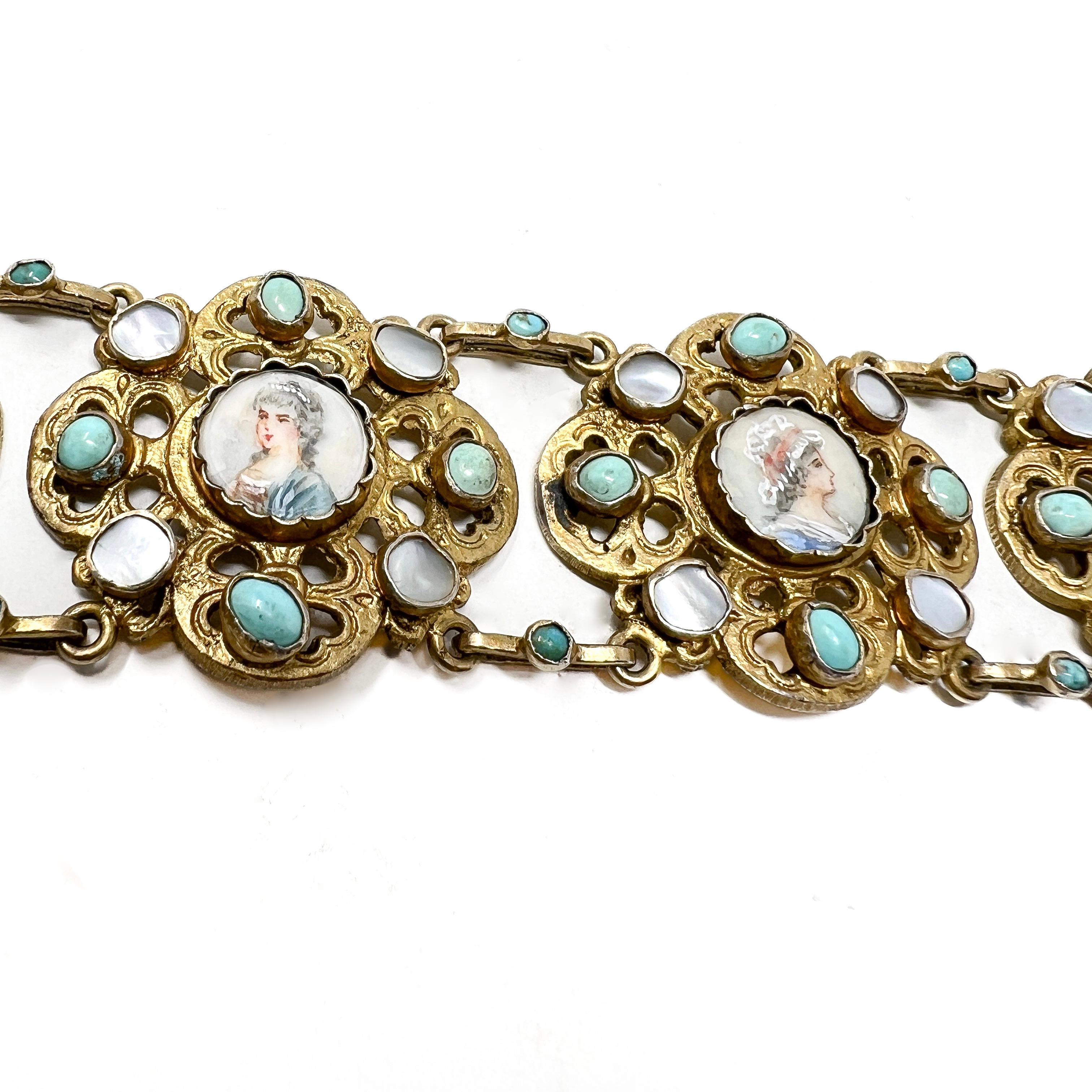 Mid-1800s Austro-Hungarian Design French Silver Antique Portrait Bracelet For Sale 1