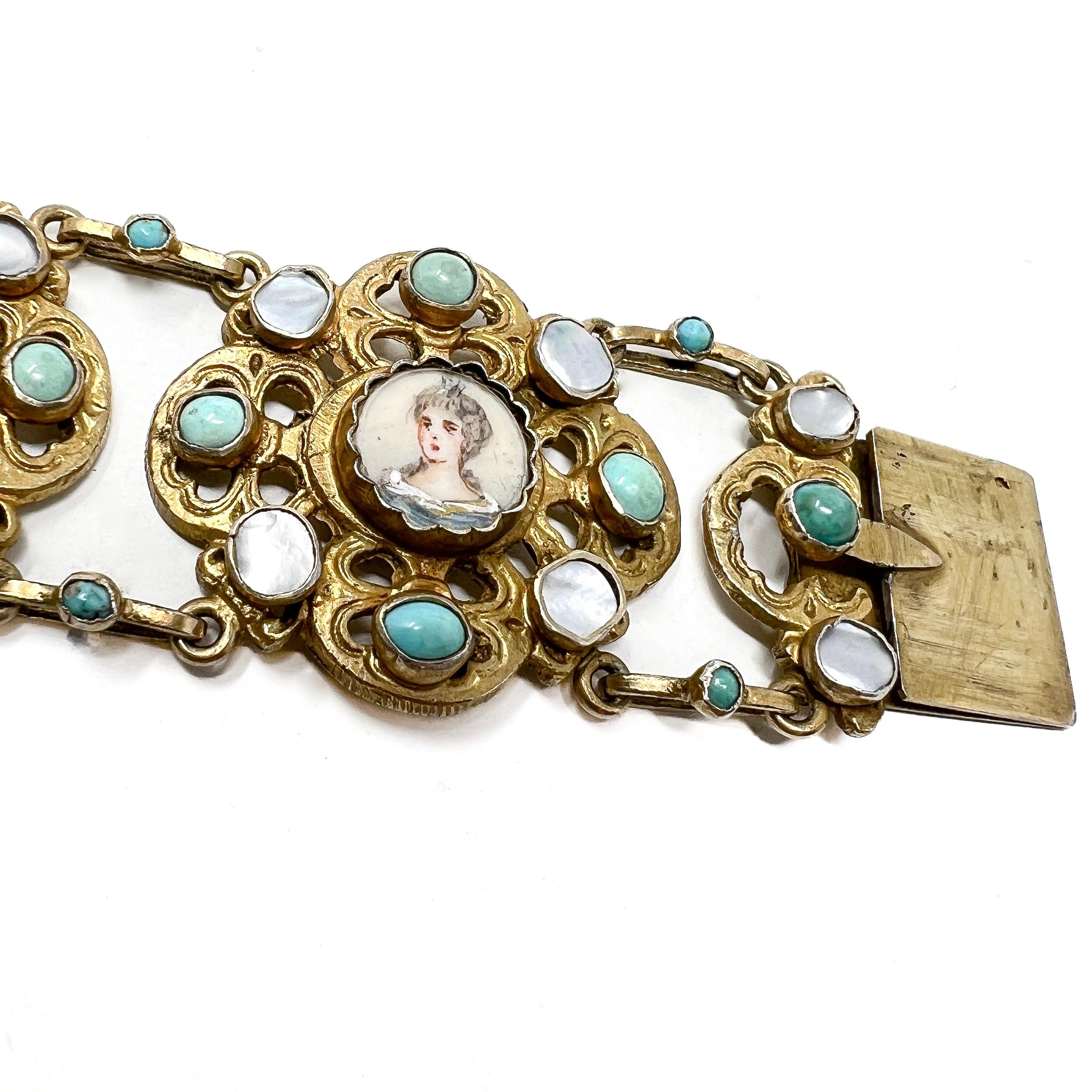 Mid-1800s Austro-Hungarian Design French Silver Antique Portrait Bracelet For Sale 2