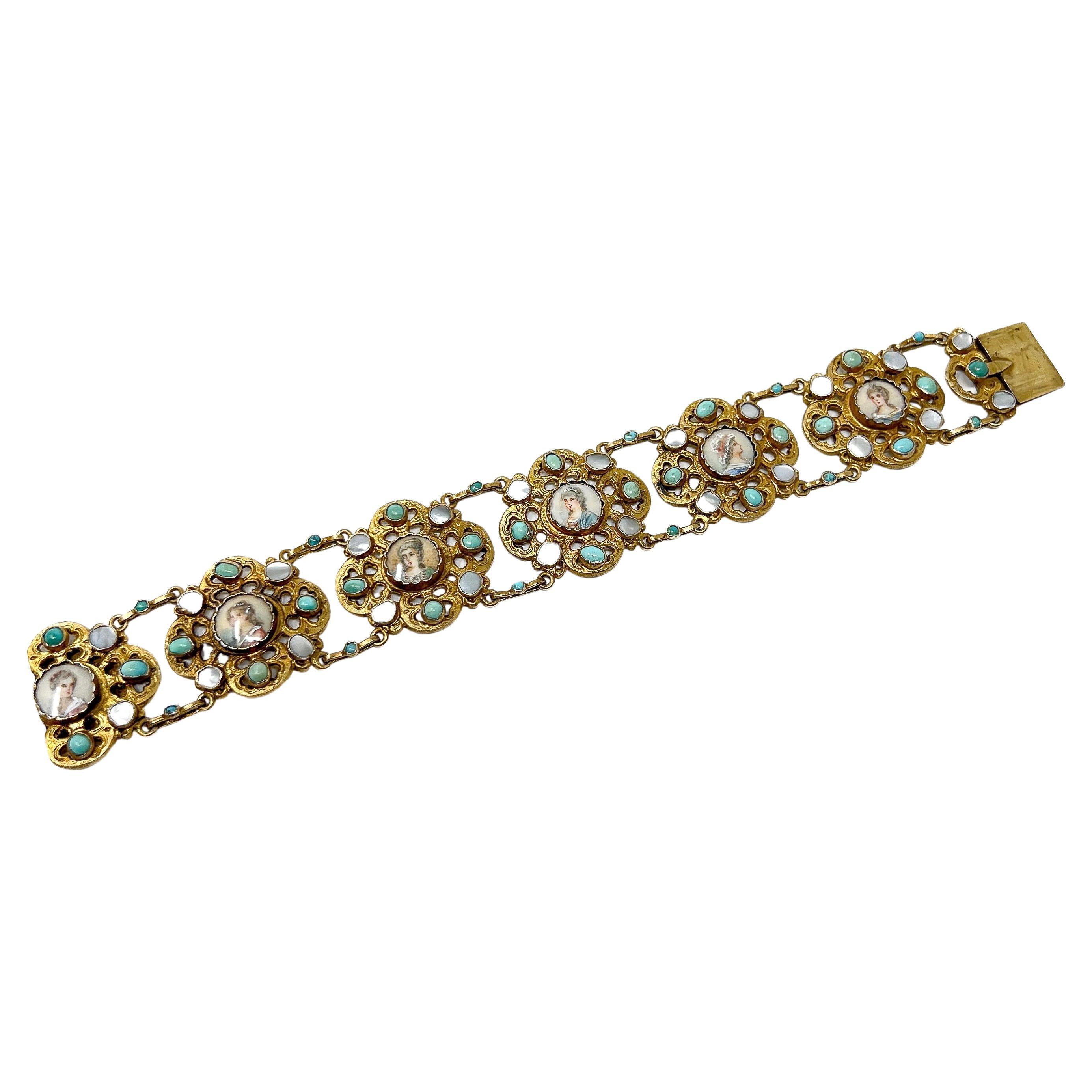 Mid-1800s Austro-Hungarian Design French Silver Antique Portrait Bracelet For Sale