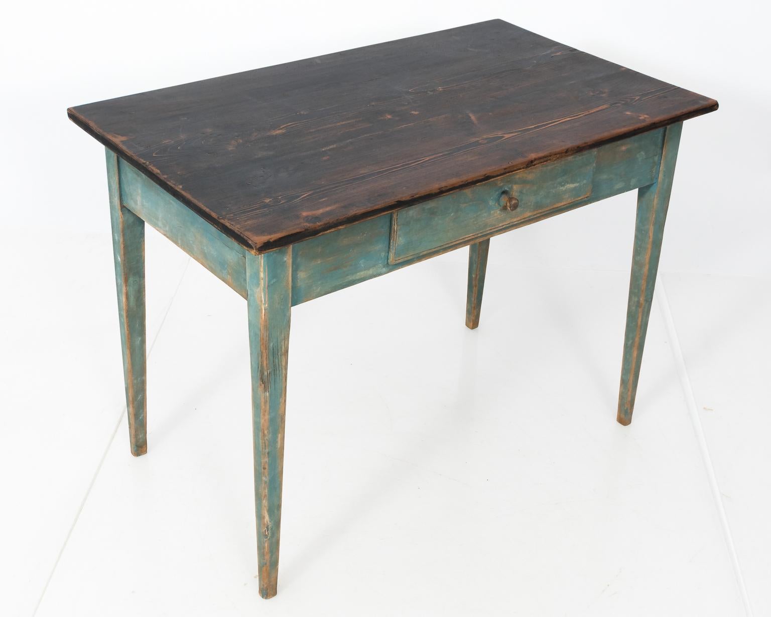 Mid-1800s Blue Painted Table with Black Painted Top In Good Condition For Sale In Stamford, CT