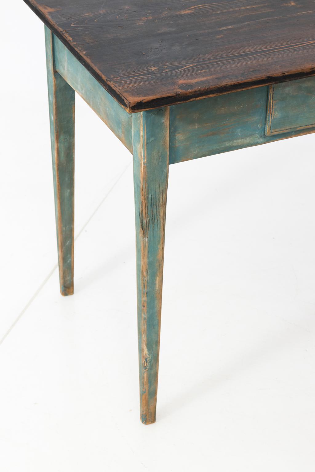 Mid-19th Century Mid-1800s Blue Painted Table with Black Painted Top For Sale