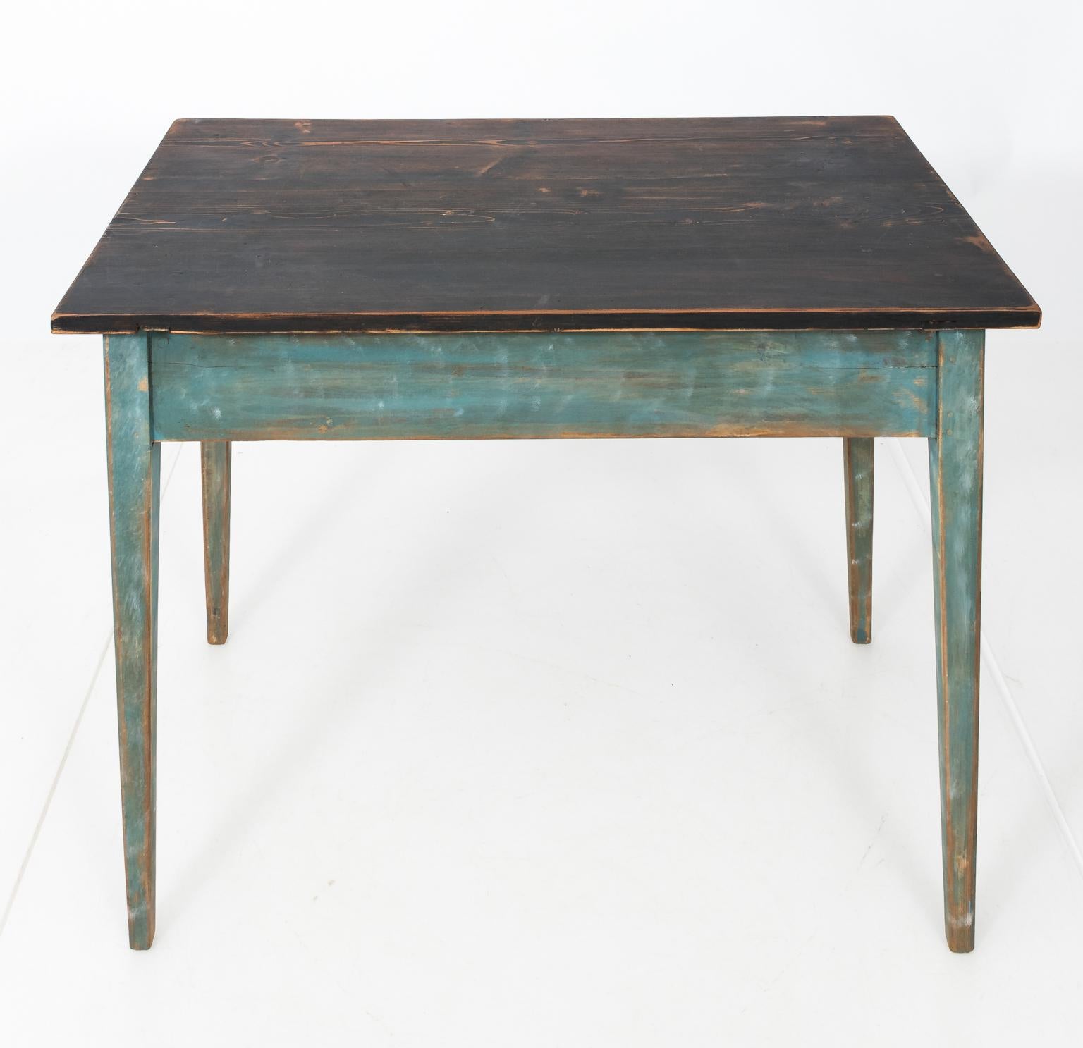 Mid-1800s Blue Painted Table with Black Painted Top For Sale 1