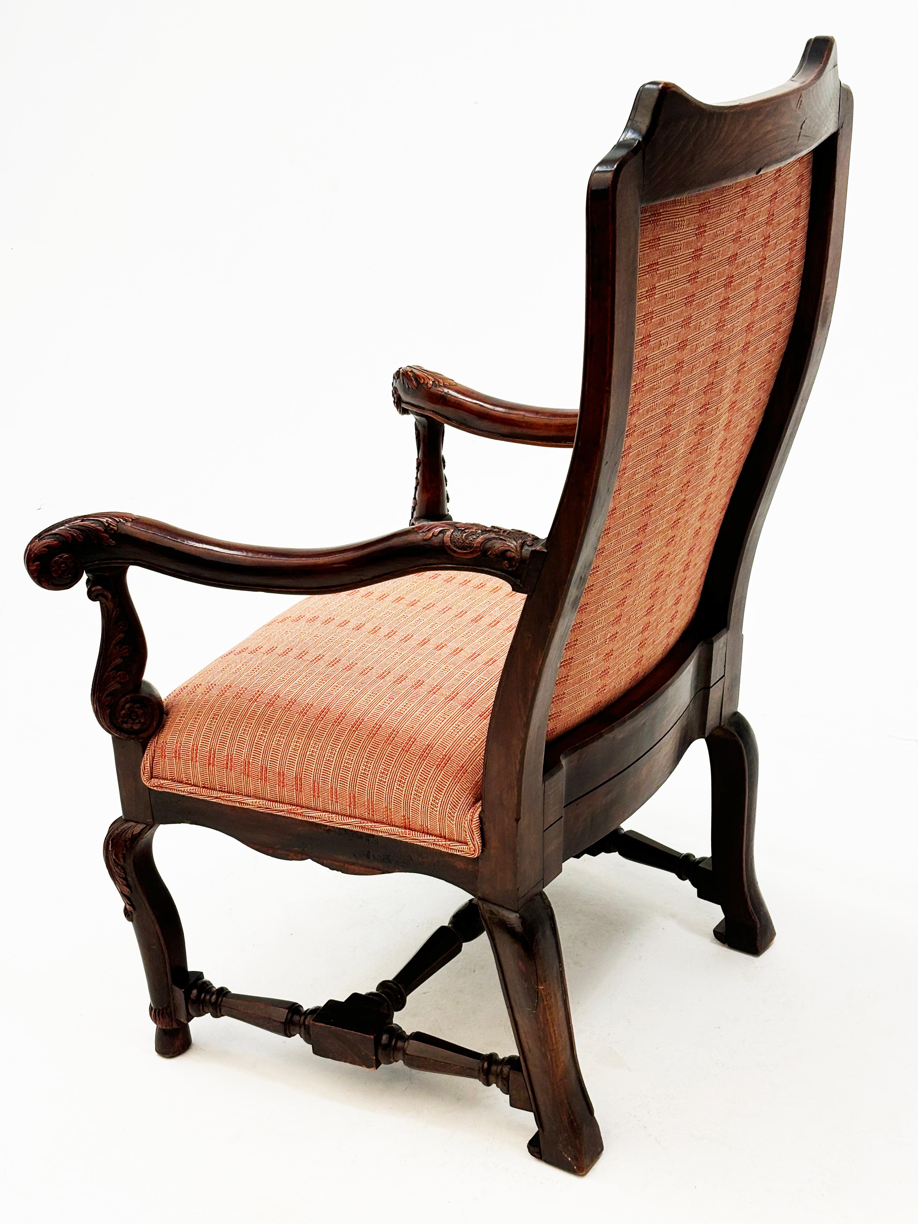 Mid 1800's French Regency Upholstered Chair with Ornately Carved Arms, Legs For Sale 4