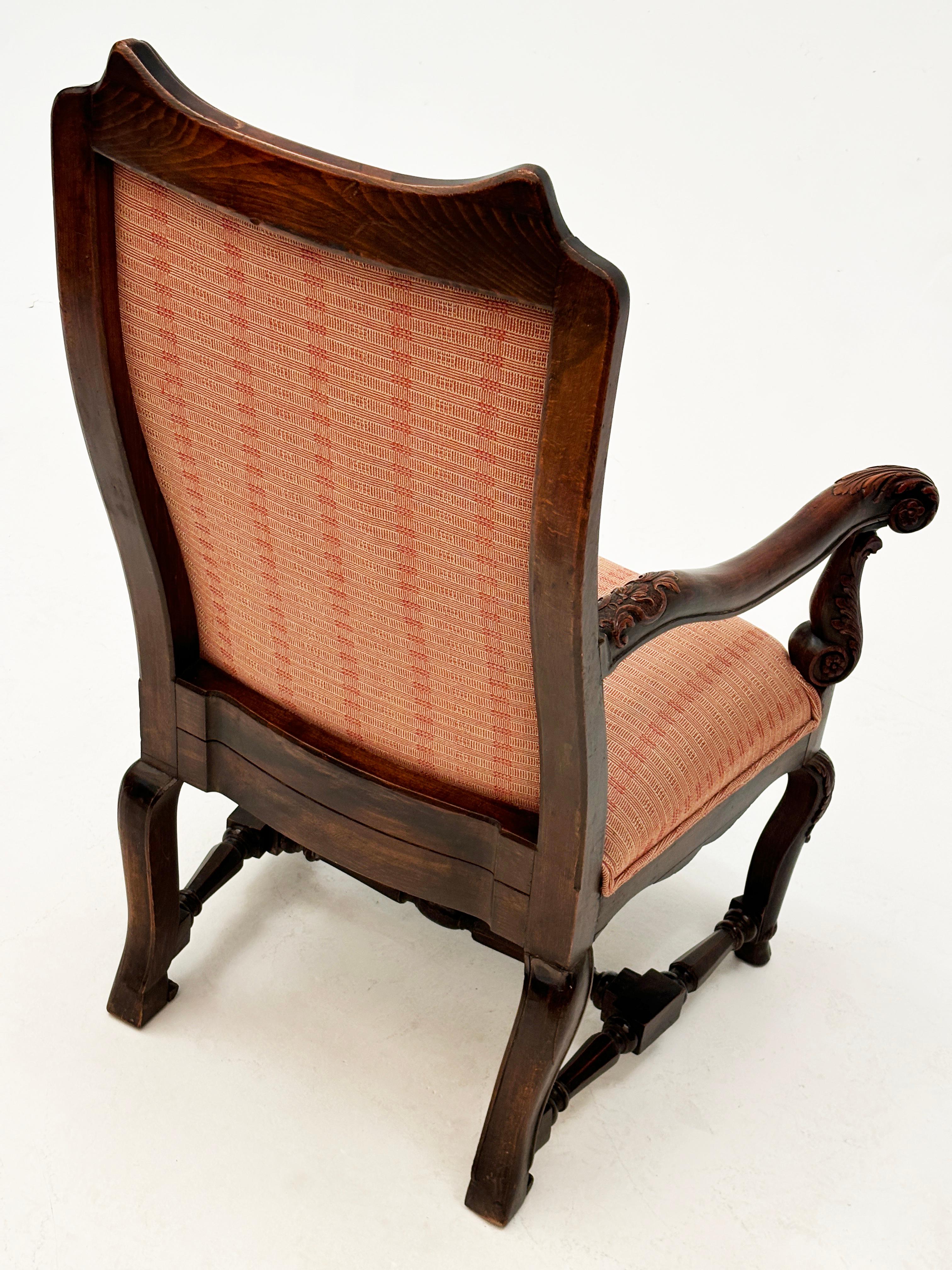 Mid 1800's French Regency Upholstered Chair with Ornately Carved Arms, Legs For Sale 6