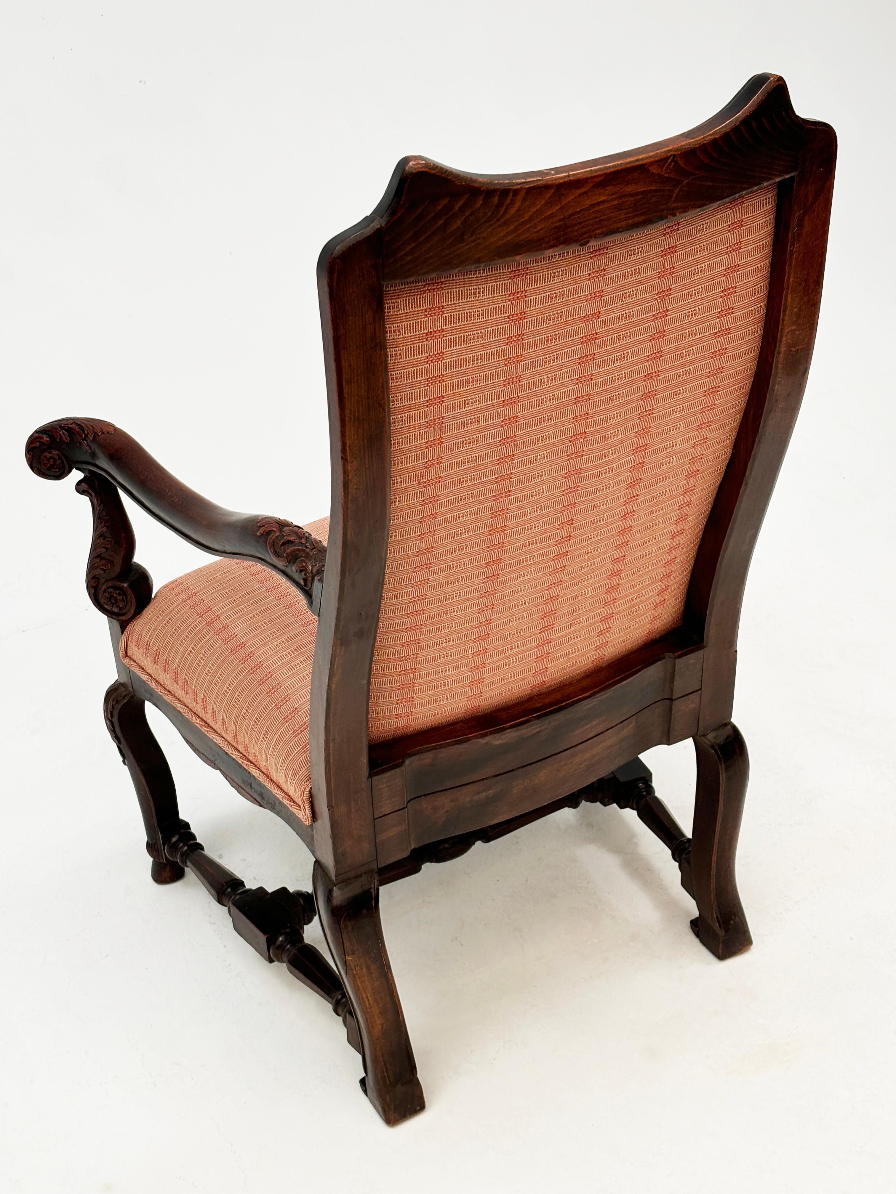 Mid 1800's French Regency Upholstered Chair with Ornately Carved Arms, Legs For Sale 7