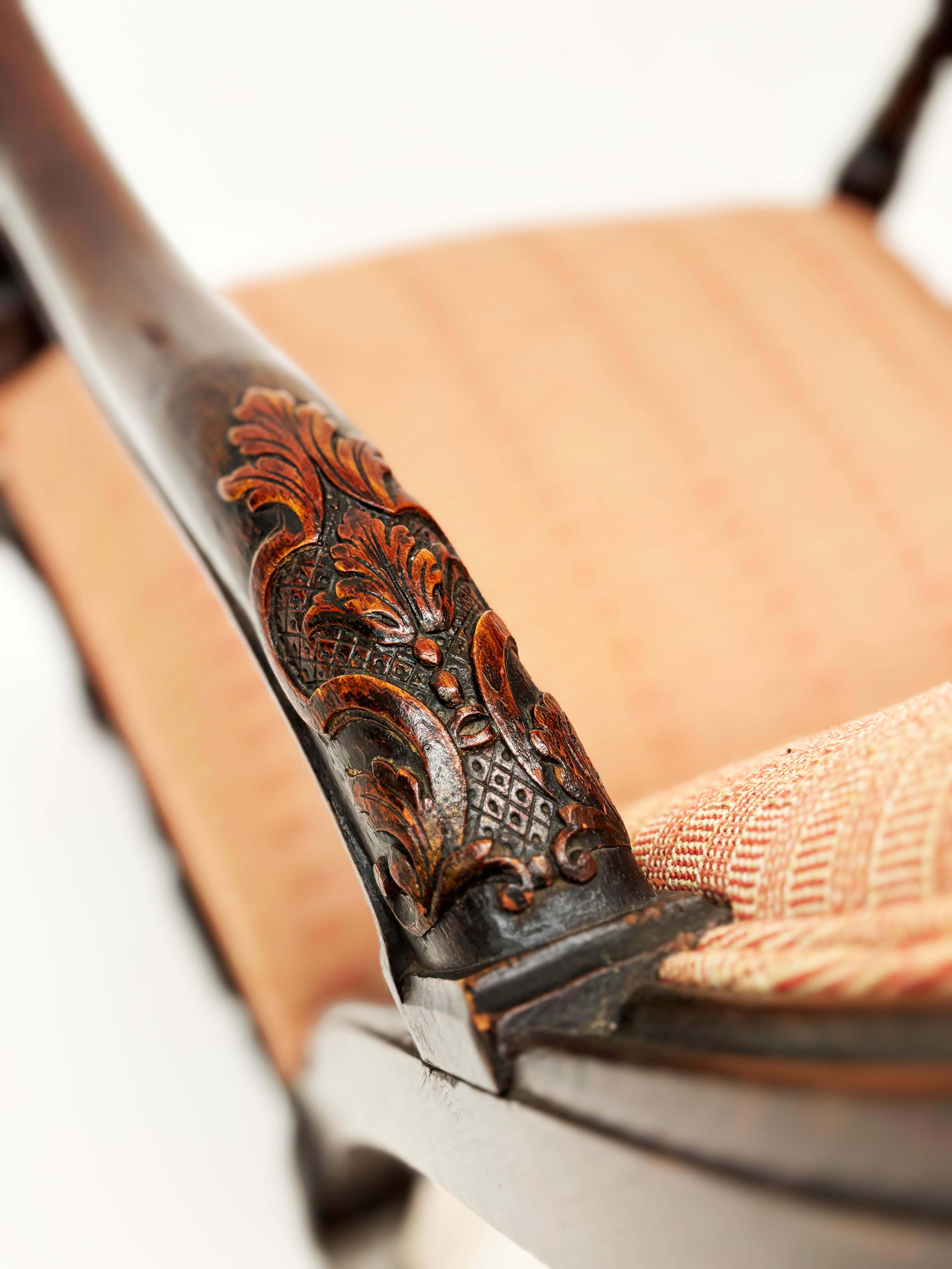 Mid 1800's French Regency Upholstered Chair with Ornately Carved Arms, Legs For Sale 12