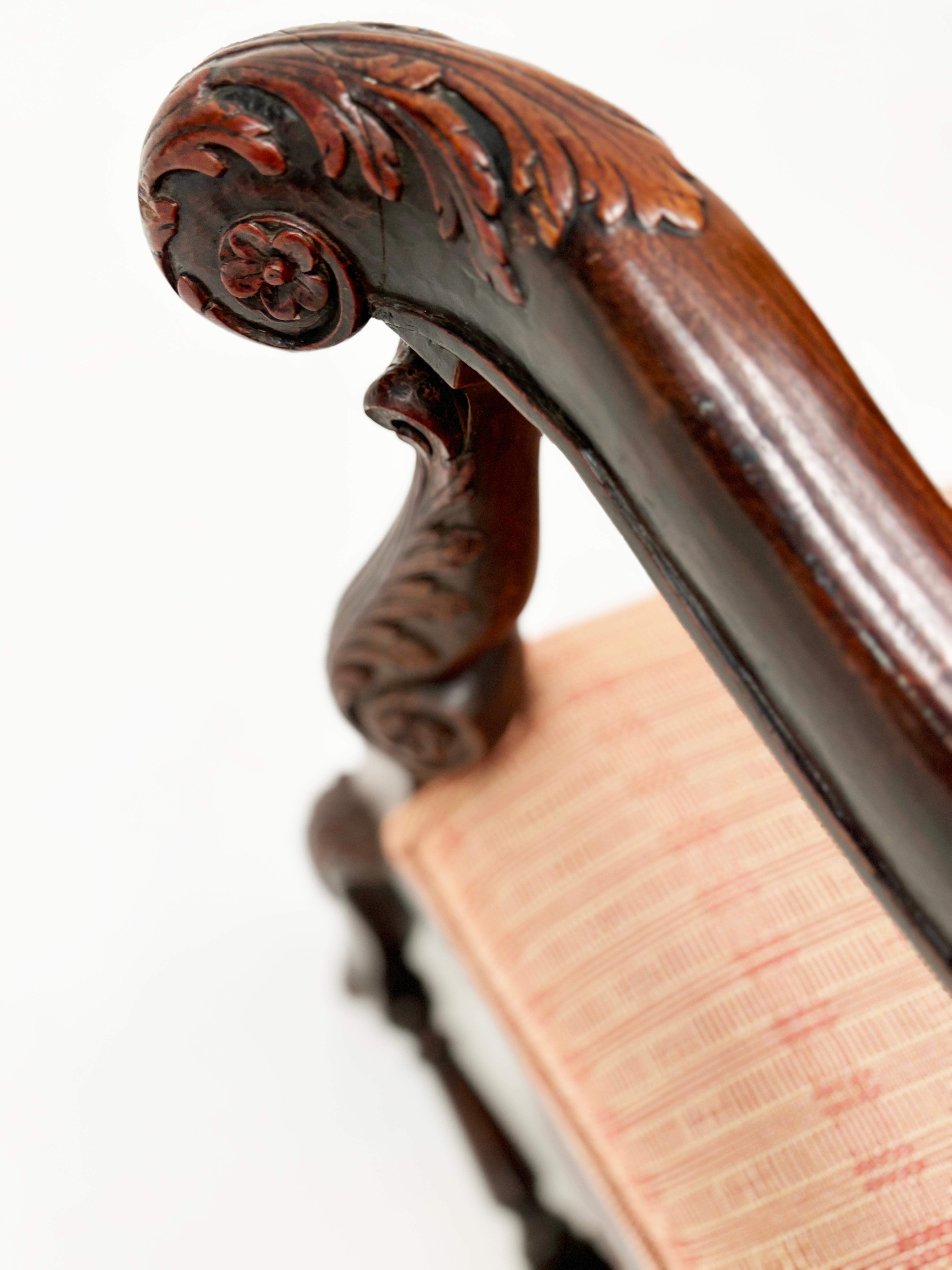 Mid 1800's French Regency Upholstered Chair with Ornately Carved Arms, Legs For Sale 13