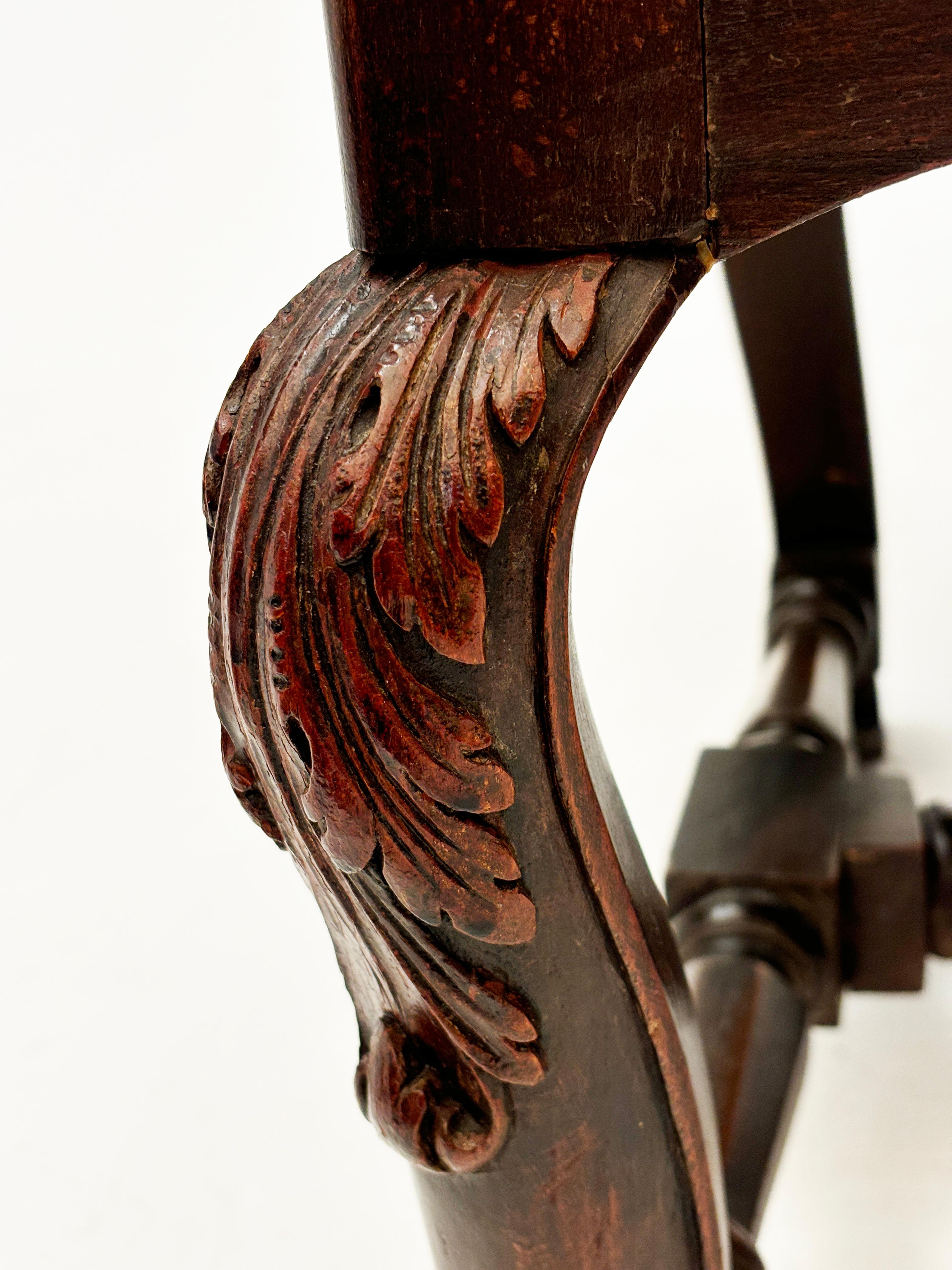 Mid 1800's French Regency Upholstered Chair with Ornately Carved Arms, Legs In Good Condition For Sale In Louisville, KY
