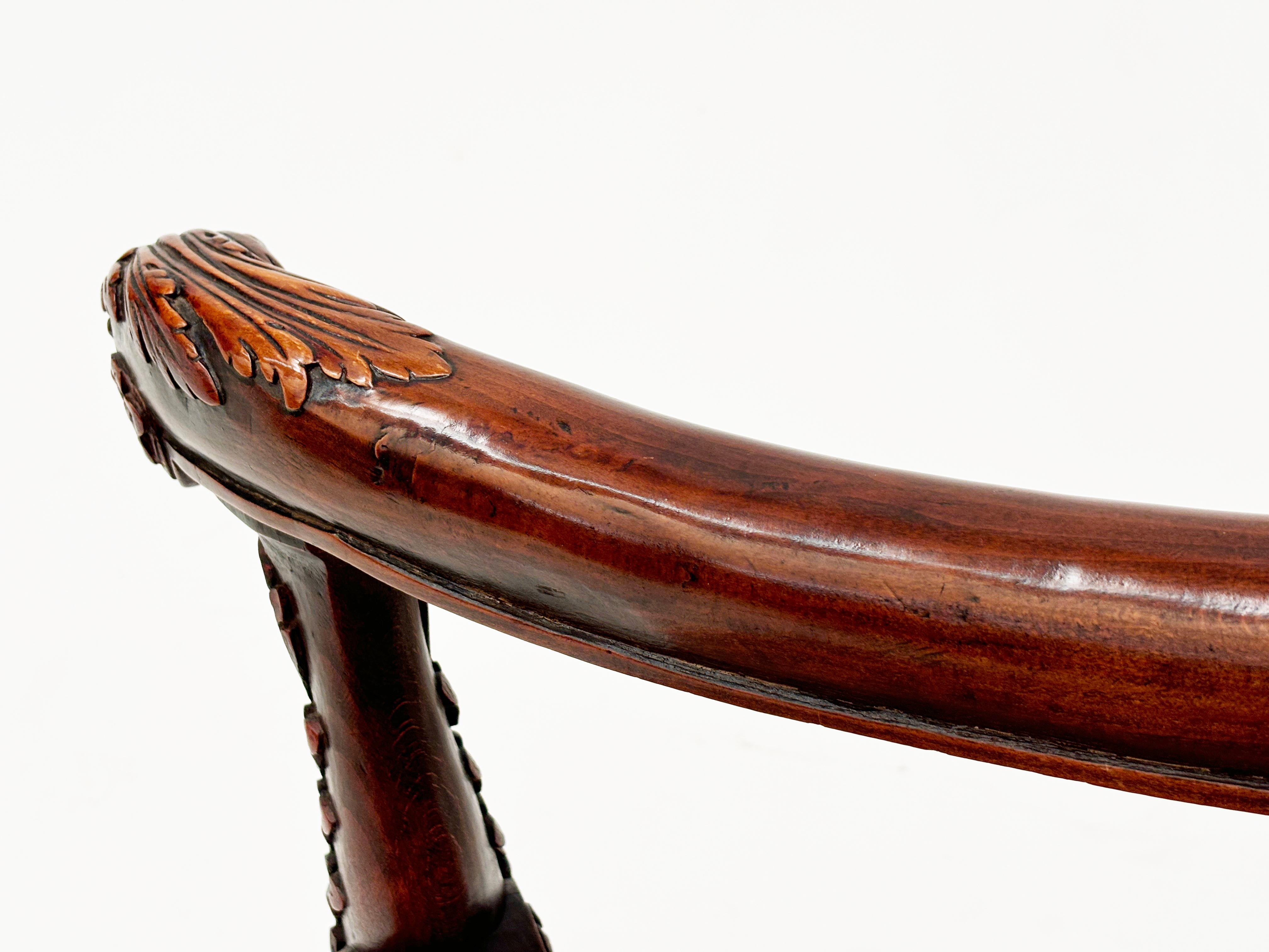 Mid 1800's French Regency Upholstered Chair with Ornately Carved Arms, Legs For Sale 2