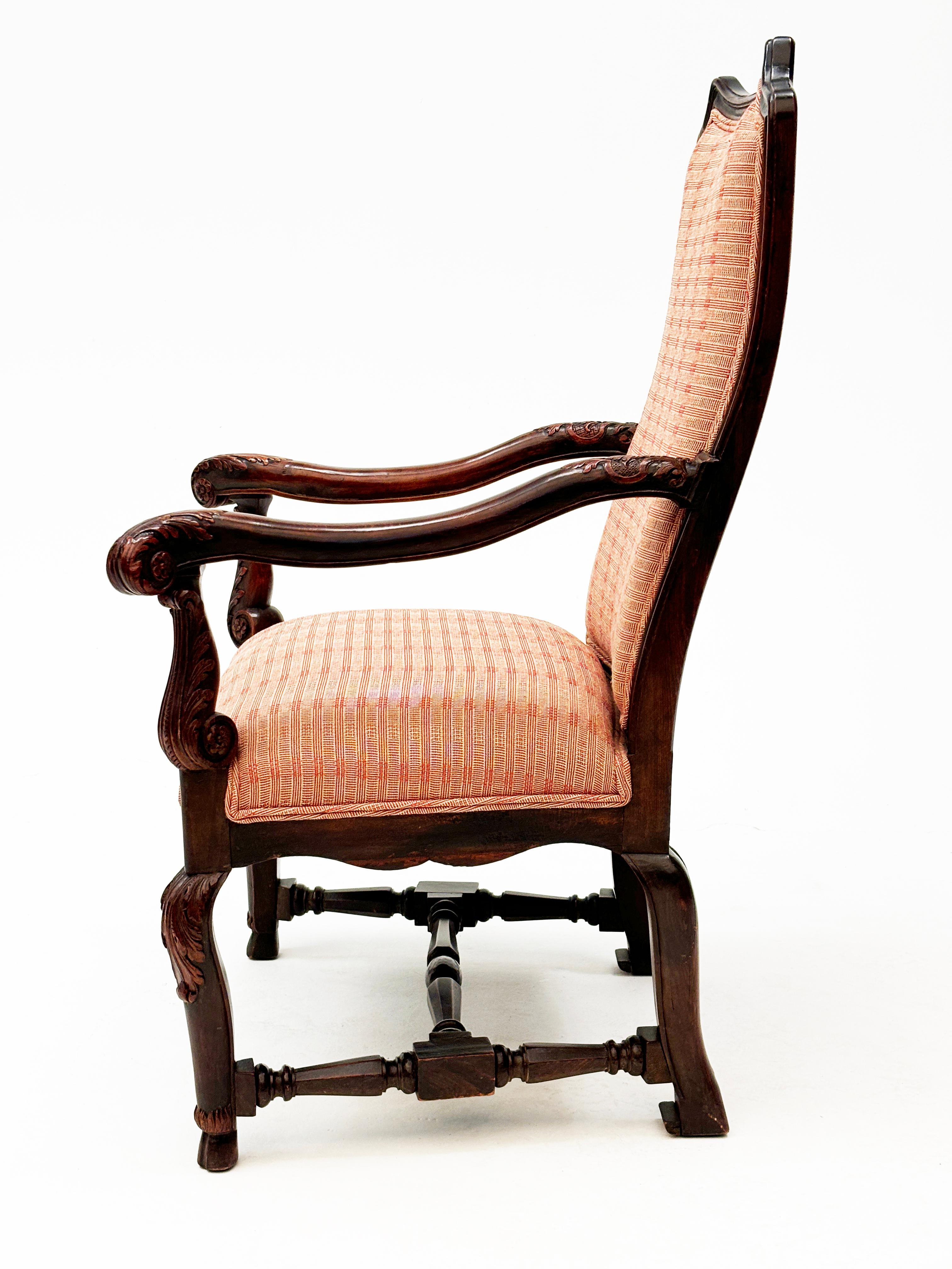 Mid 1800's French Regency Upholstered Chair with Ornately Carved Arms, Legs For Sale 3