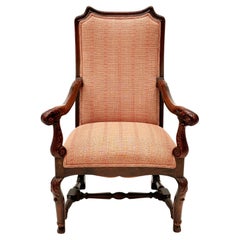 Antique Mid 1800's French Regency Upholstered Chair with Ornately Carved Arms, Legs
