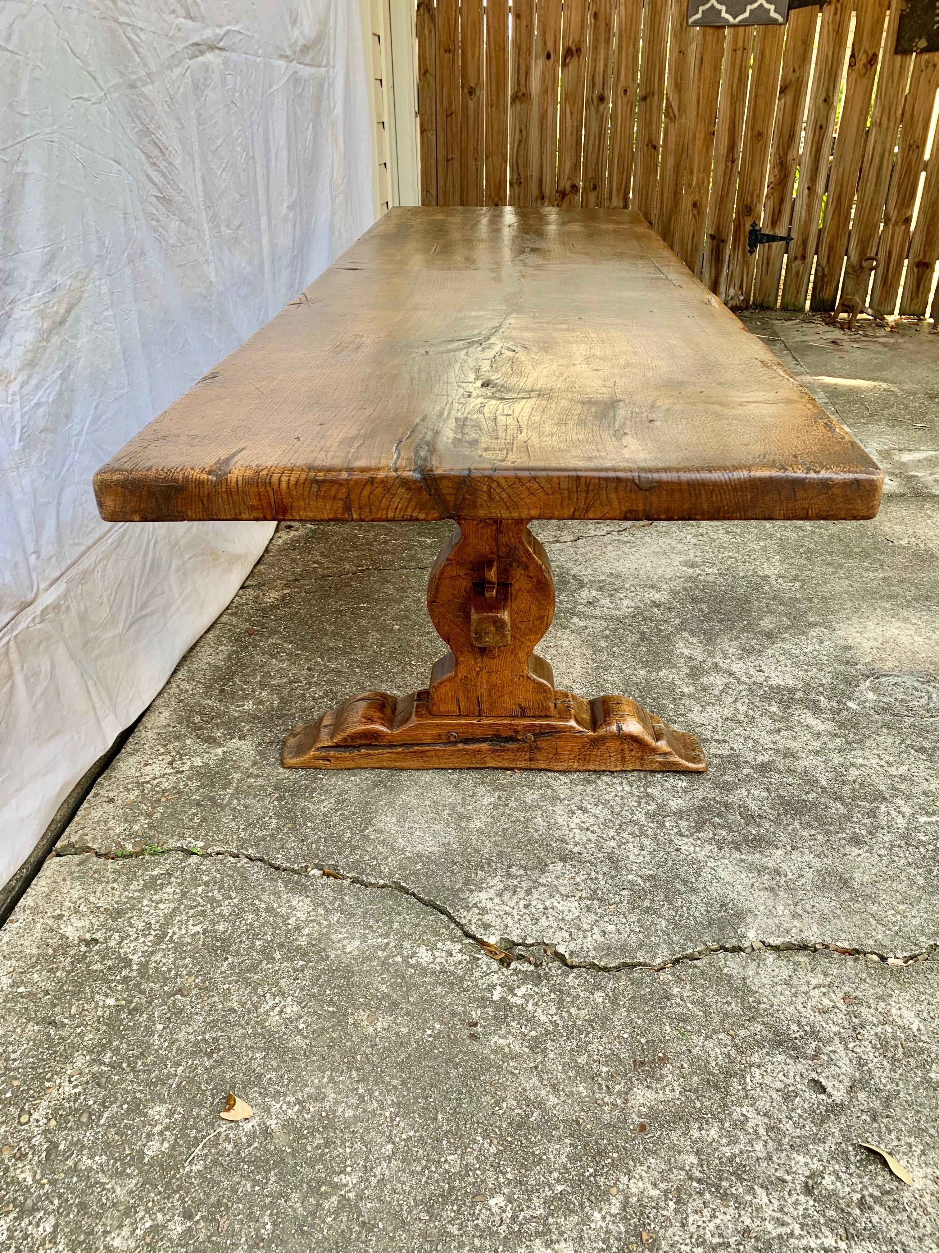 Hand-Crafted Mid 1800s French Walnut Single Plank Monastery Dining Table