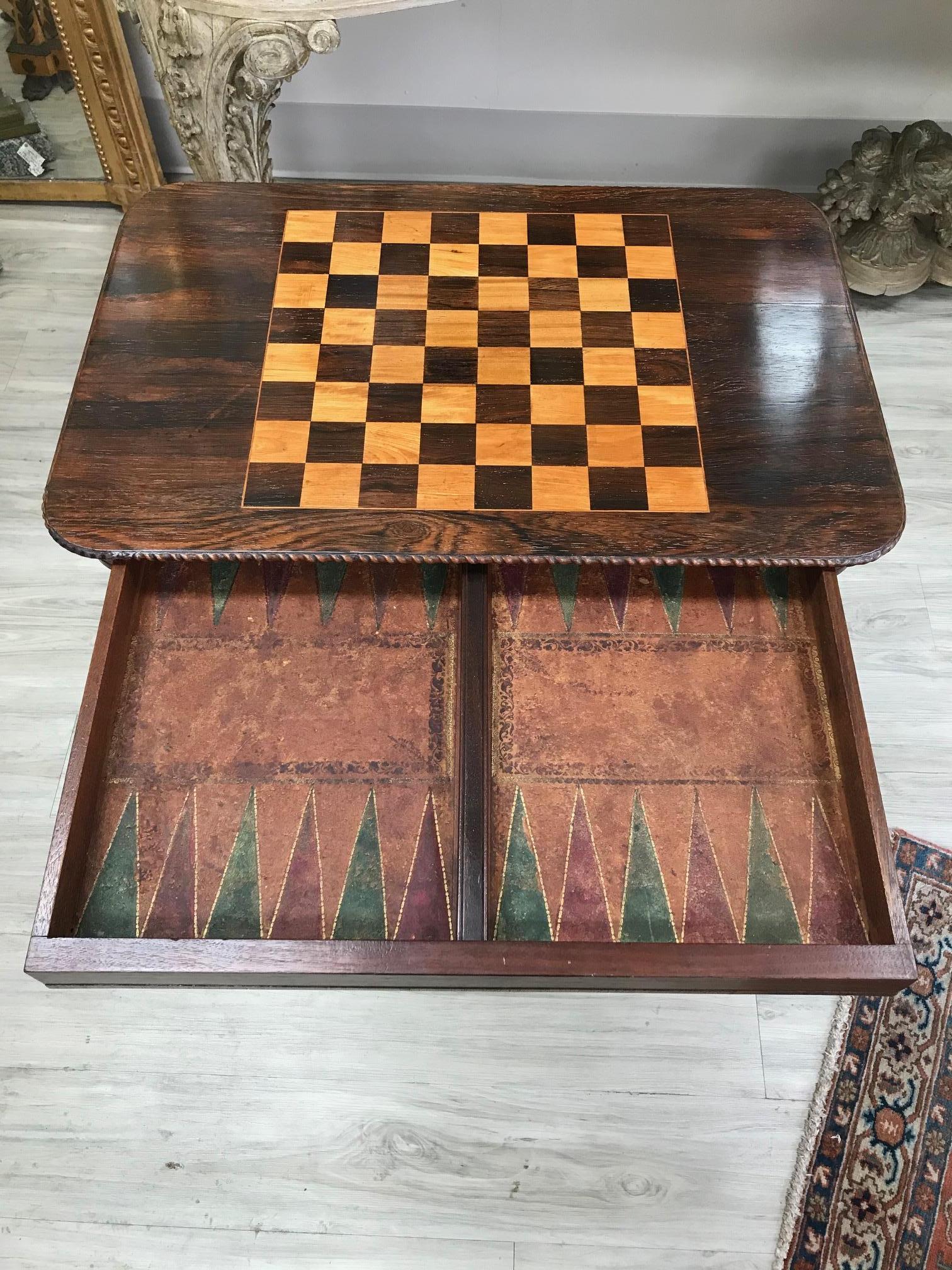 Leather Mid-1800s Game Table For Sale
