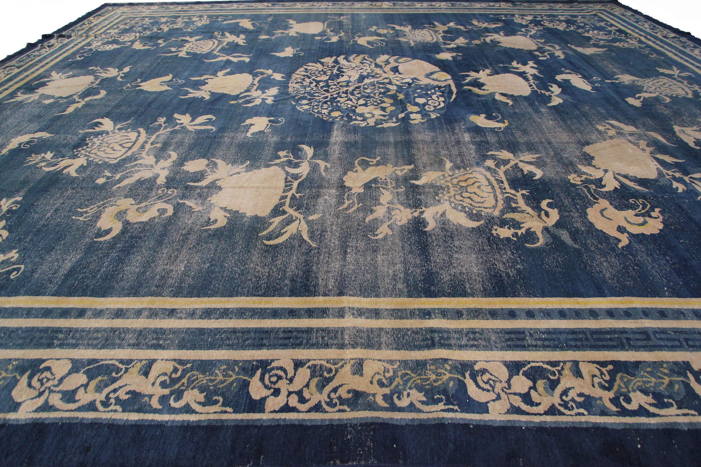 Seltene Übergröße Antike Peking Chinesisch Art Deco Teppich Blau 

12'10