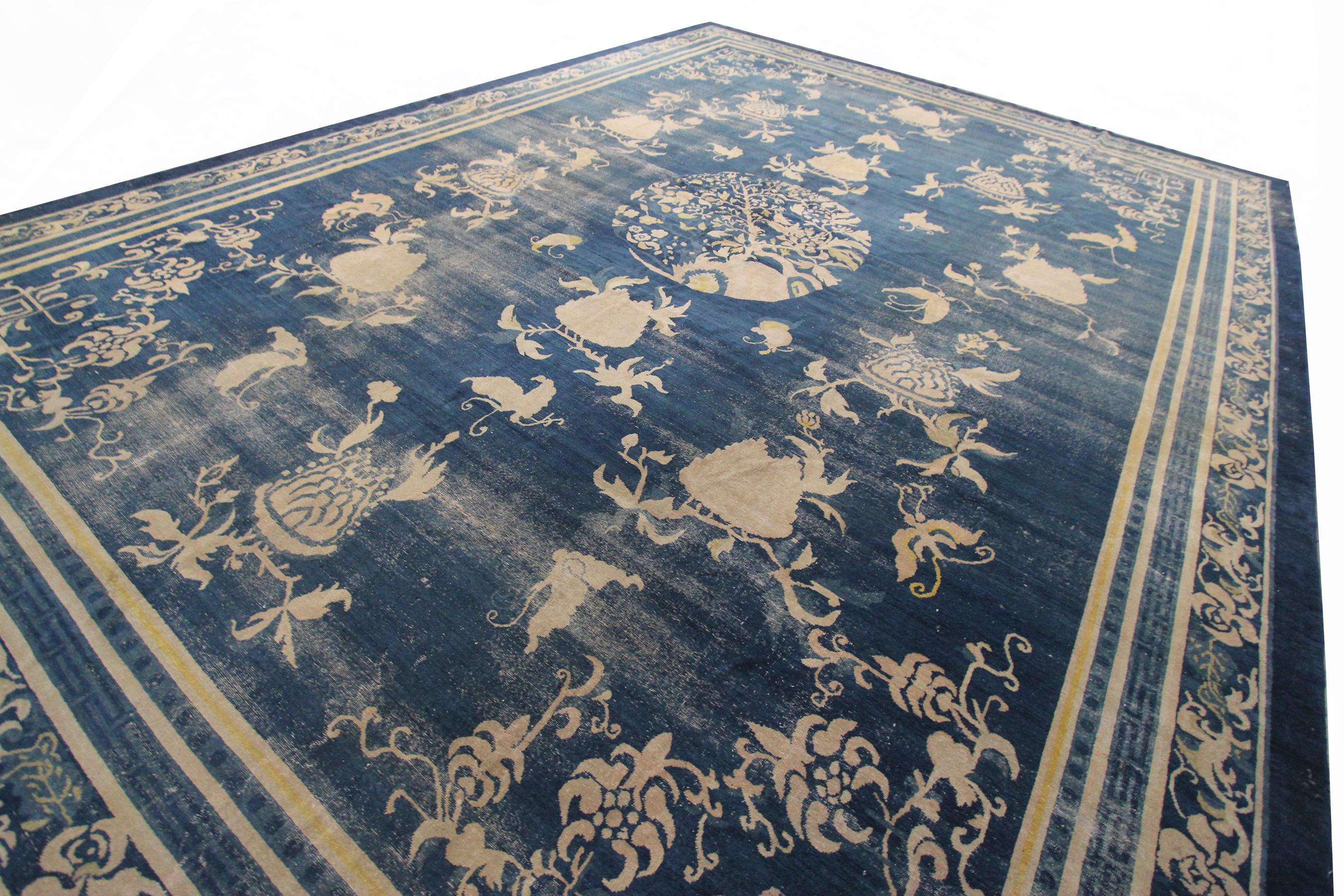 Hand-Knotted Mid-1800s Oversized Palace Chinese Rug Museum Quality Large Chinese Rug 13x18 For Sale