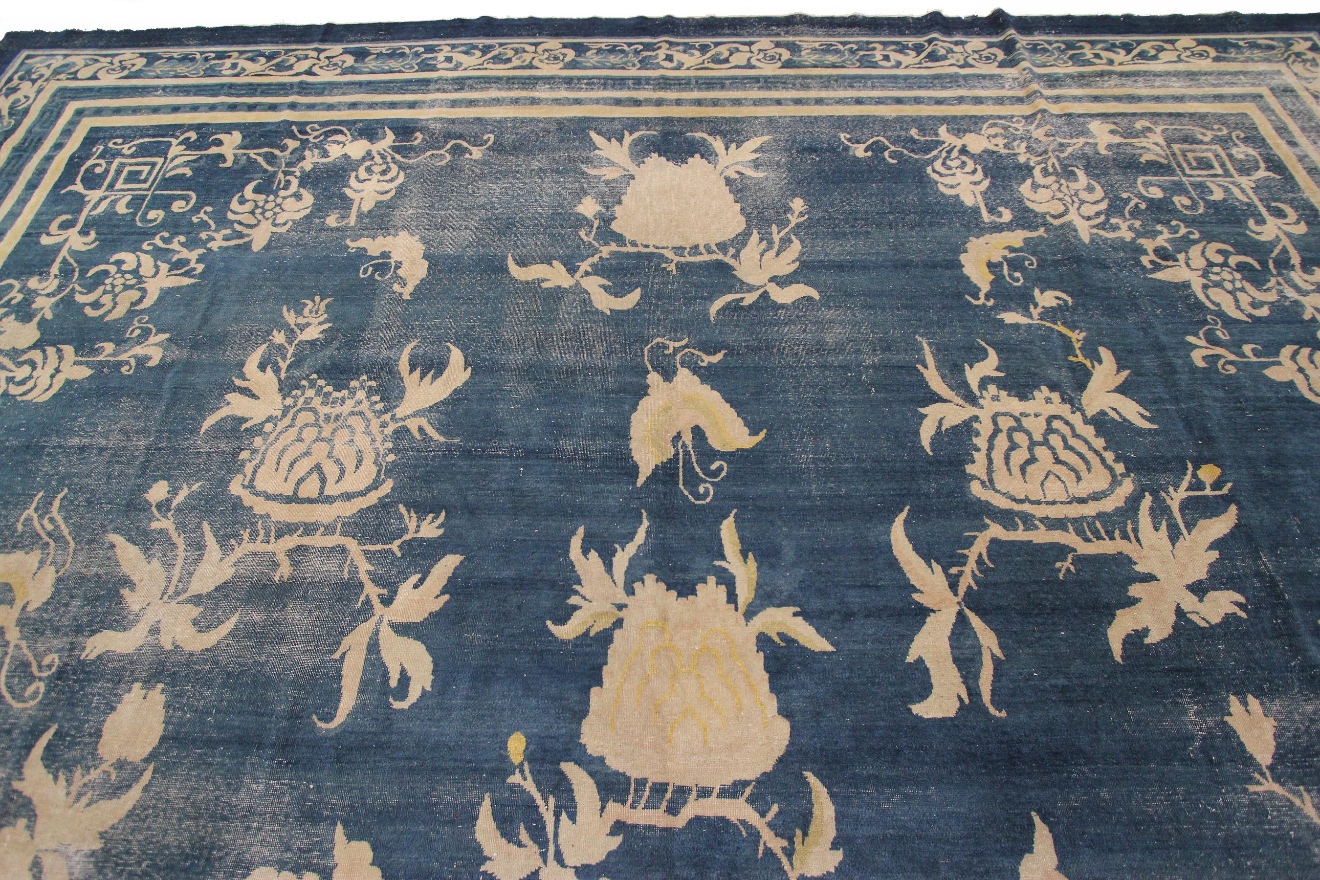 Mid-1800s Oversized Palace Chinese Rug Museum Quality Large Chinese Rug 13x18 For Sale 1