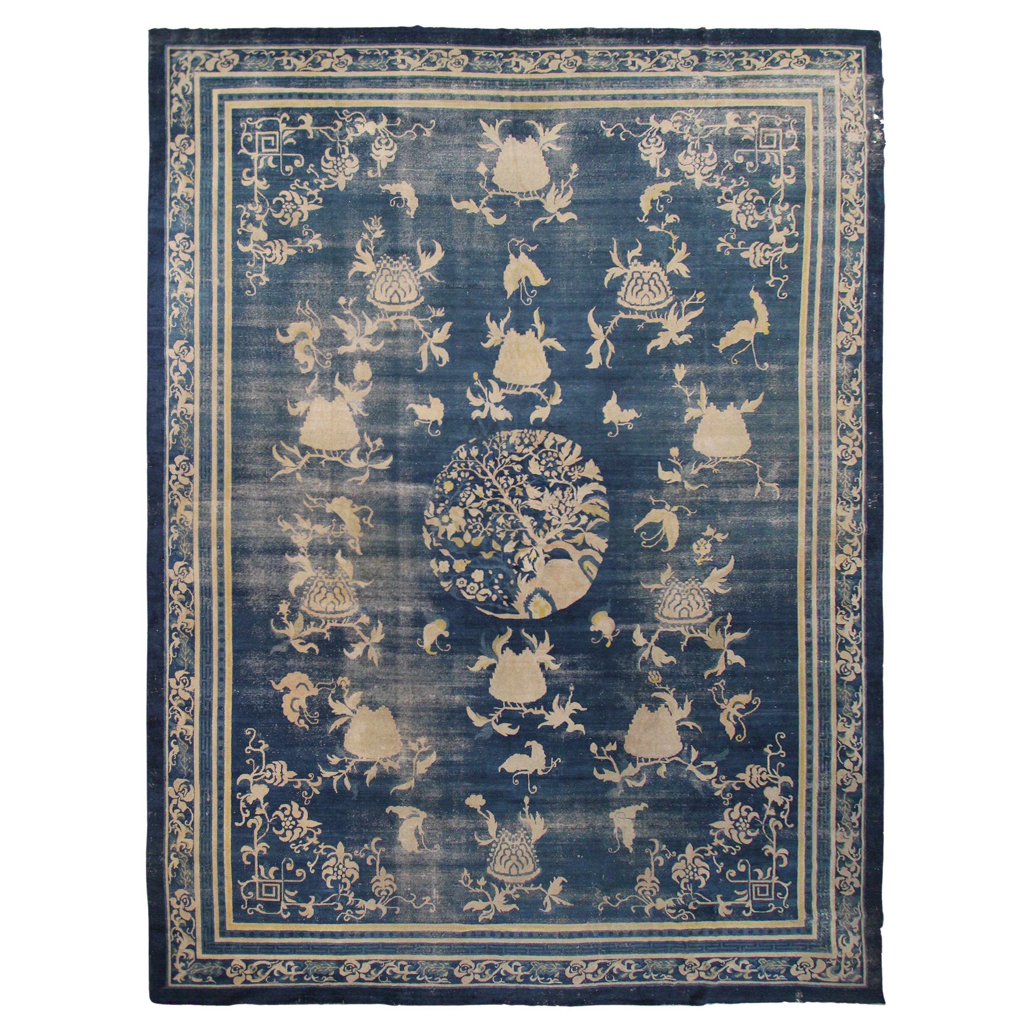 Mid-1800s Oversized Palace Chinese Rug Museum Quality Large Chinese Rug 13x18 For Sale