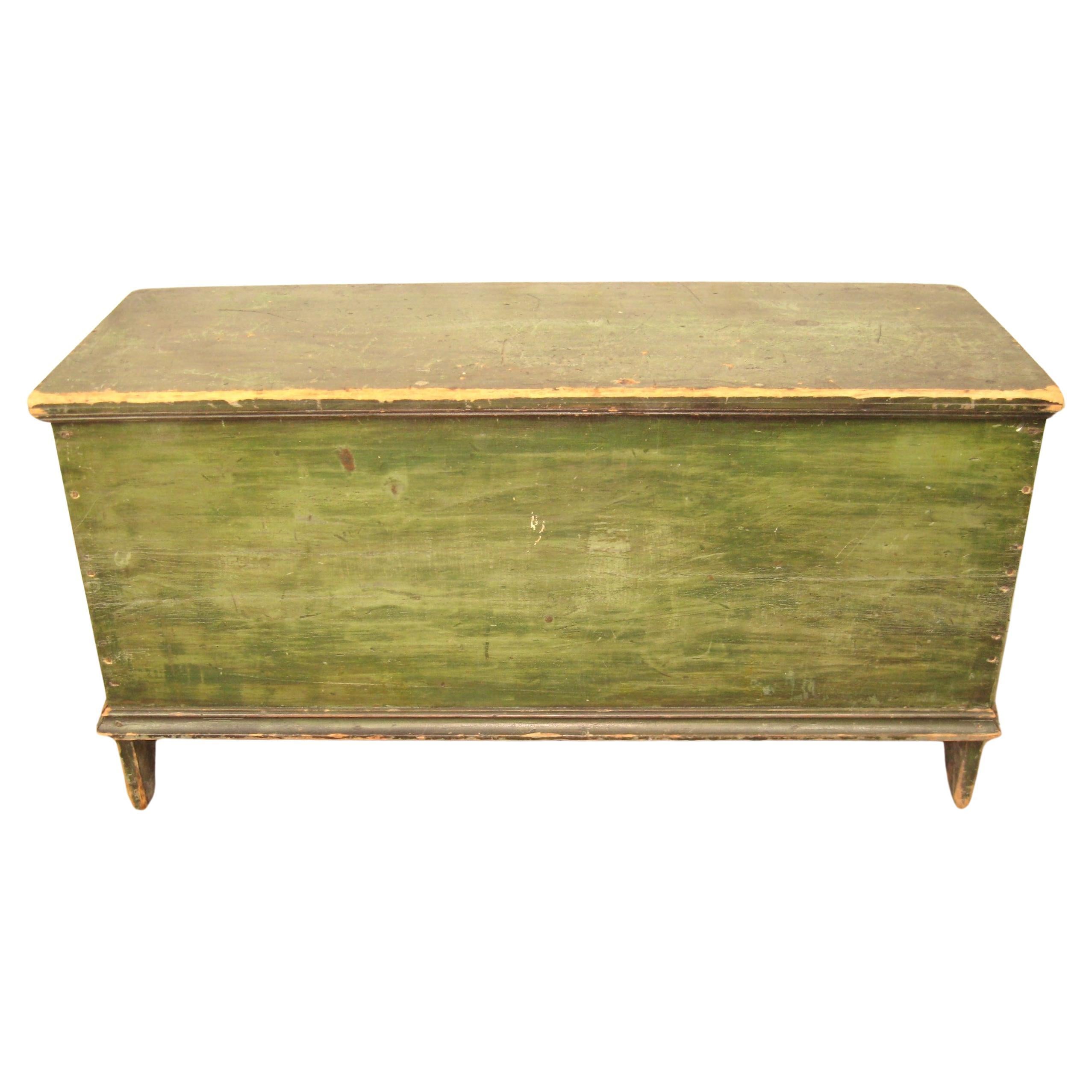 Mid 1800's Primitive Green Painted 6 board Blanket Chest