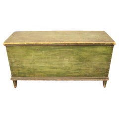 Mid 1800's Primitive Green Painted 6 board Blanket Chest