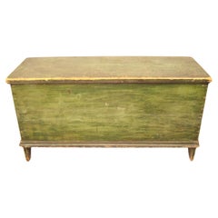 Mid 1800's Primitive Green Painted 6 board Blanket Chest