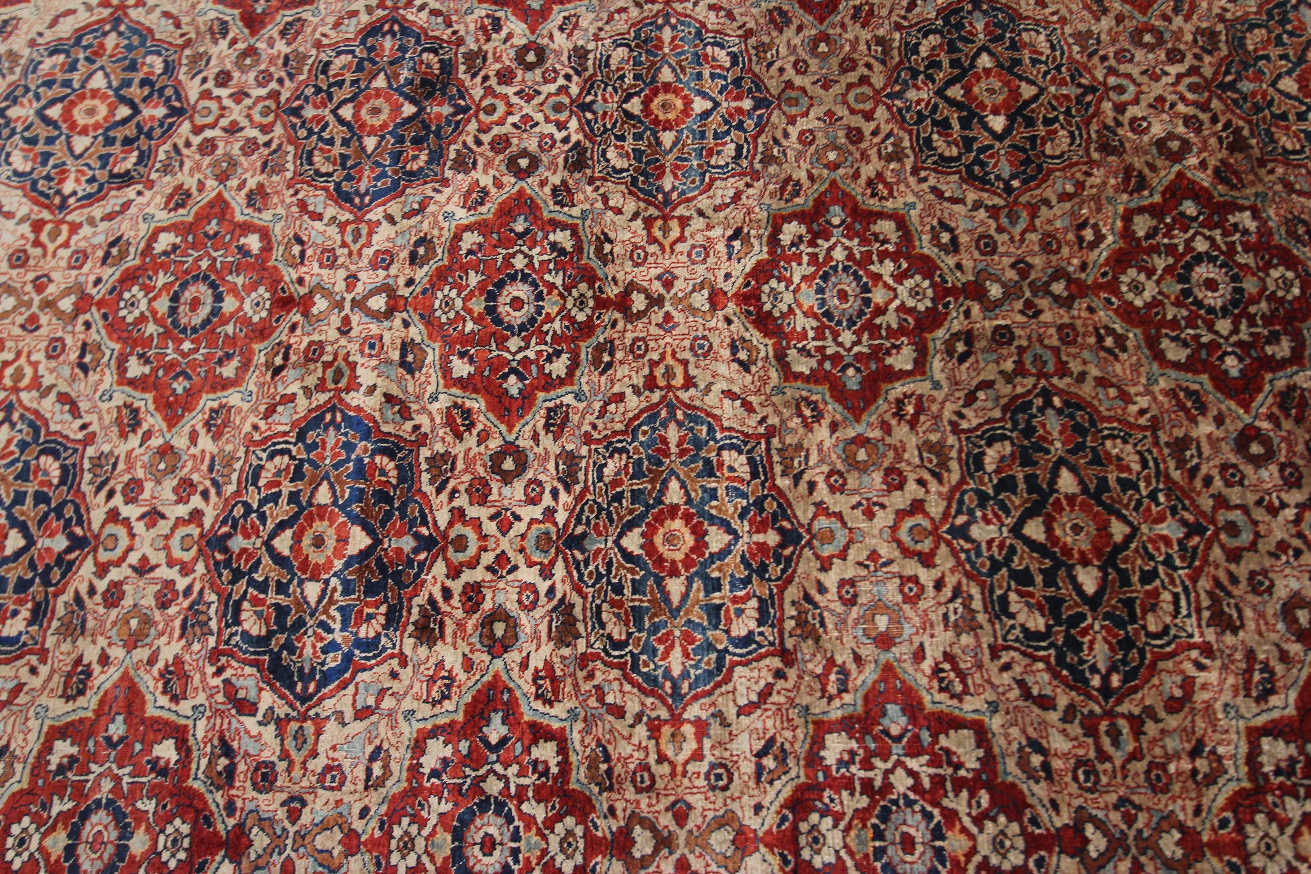 Persian Mid 1800's Rare Antique Silk Heriz Rug Masterpiece 5x6 Tapestry 1860 For Sale