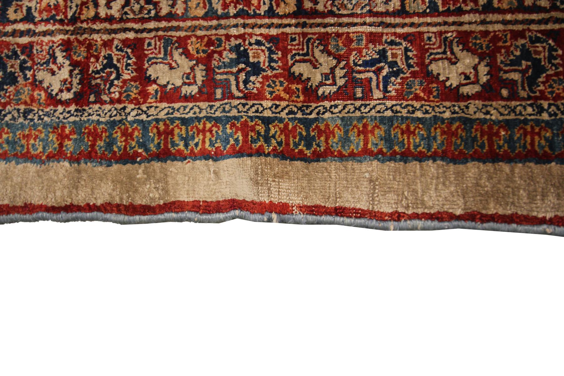 Hand-Knotted Mid 1800's Rare Antique Silk Heriz Rug Masterpiece 5x6 Tapestry 1860 For Sale