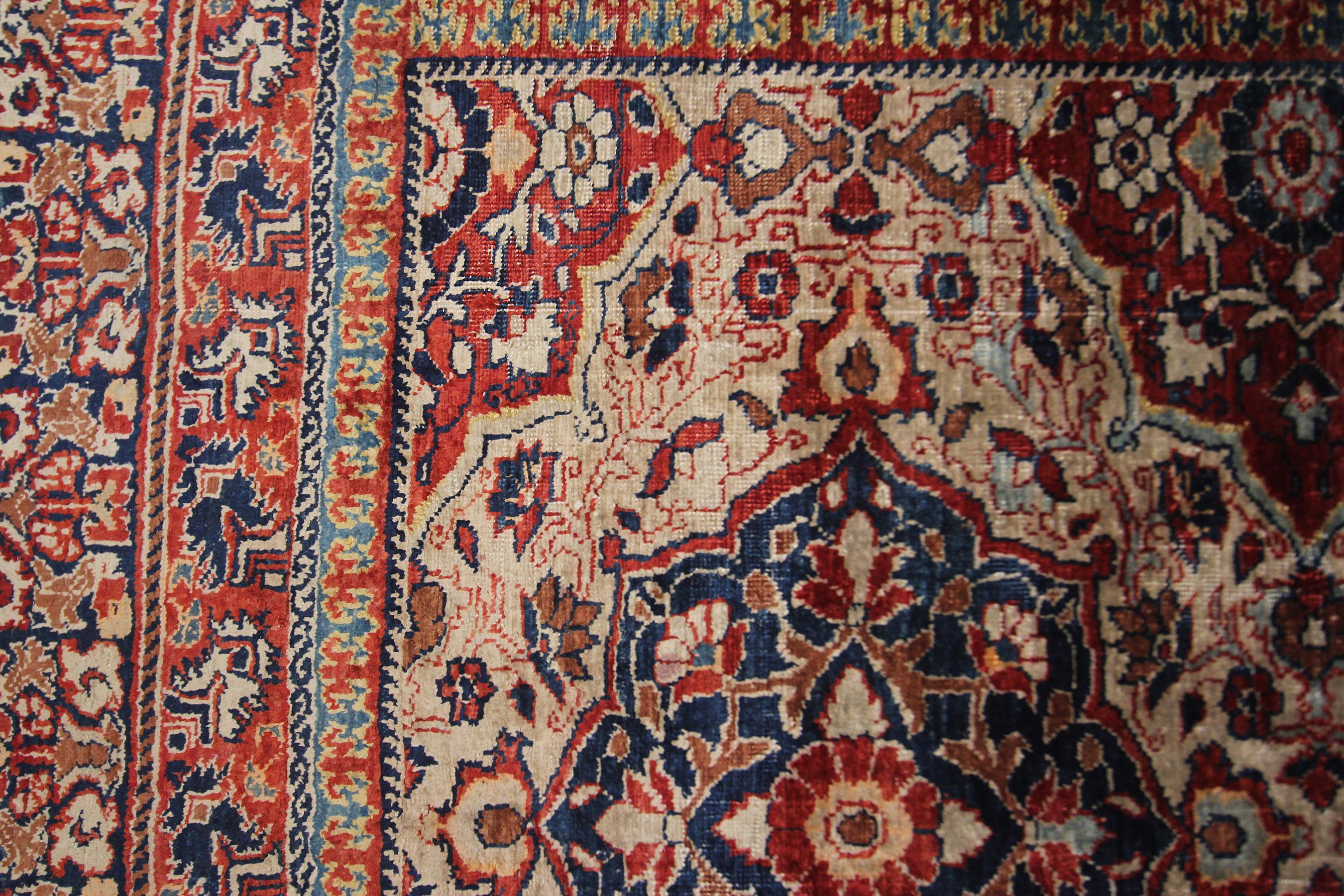 Mid 1800's Rare Antique Silk Heriz Rug Masterpiece 5x6 Tapestry 1860 In Good Condition For Sale In New York, NY