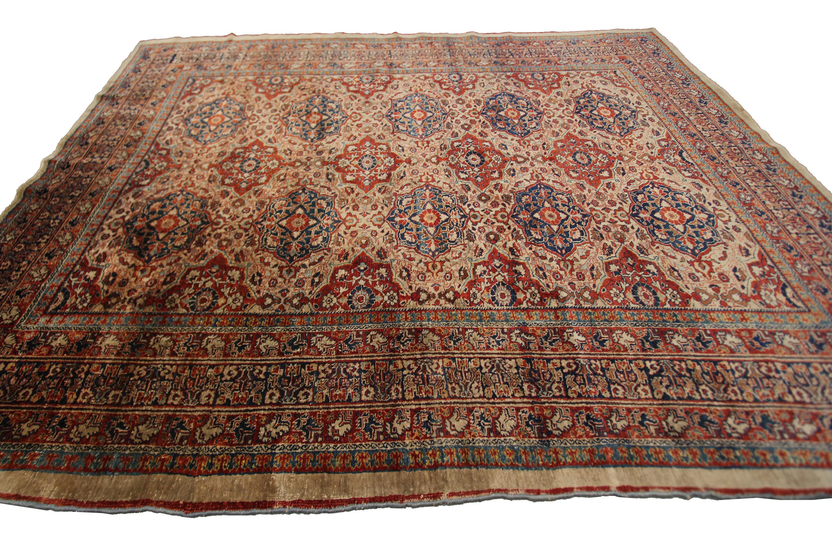 Mid-19th Century Mid 1800's Rare Antique Silk Heriz Rug Masterpiece 5x6 Tapestry 1860 For Sale