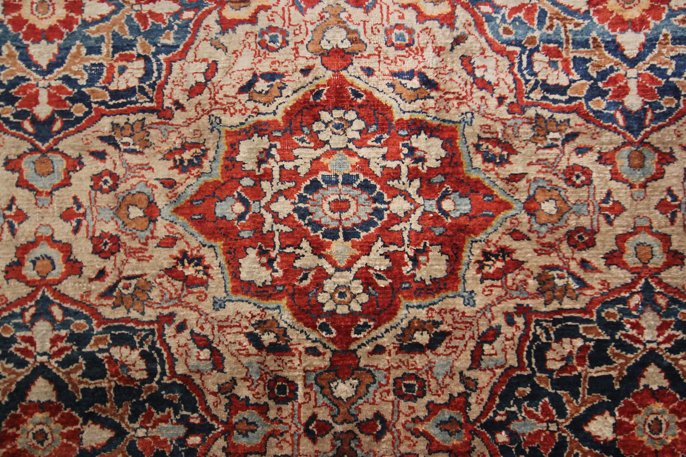 Wool Mid 1800's Rare Antique Silk Heriz Rug Masterpiece 5x6 Tapestry 1860 For Sale