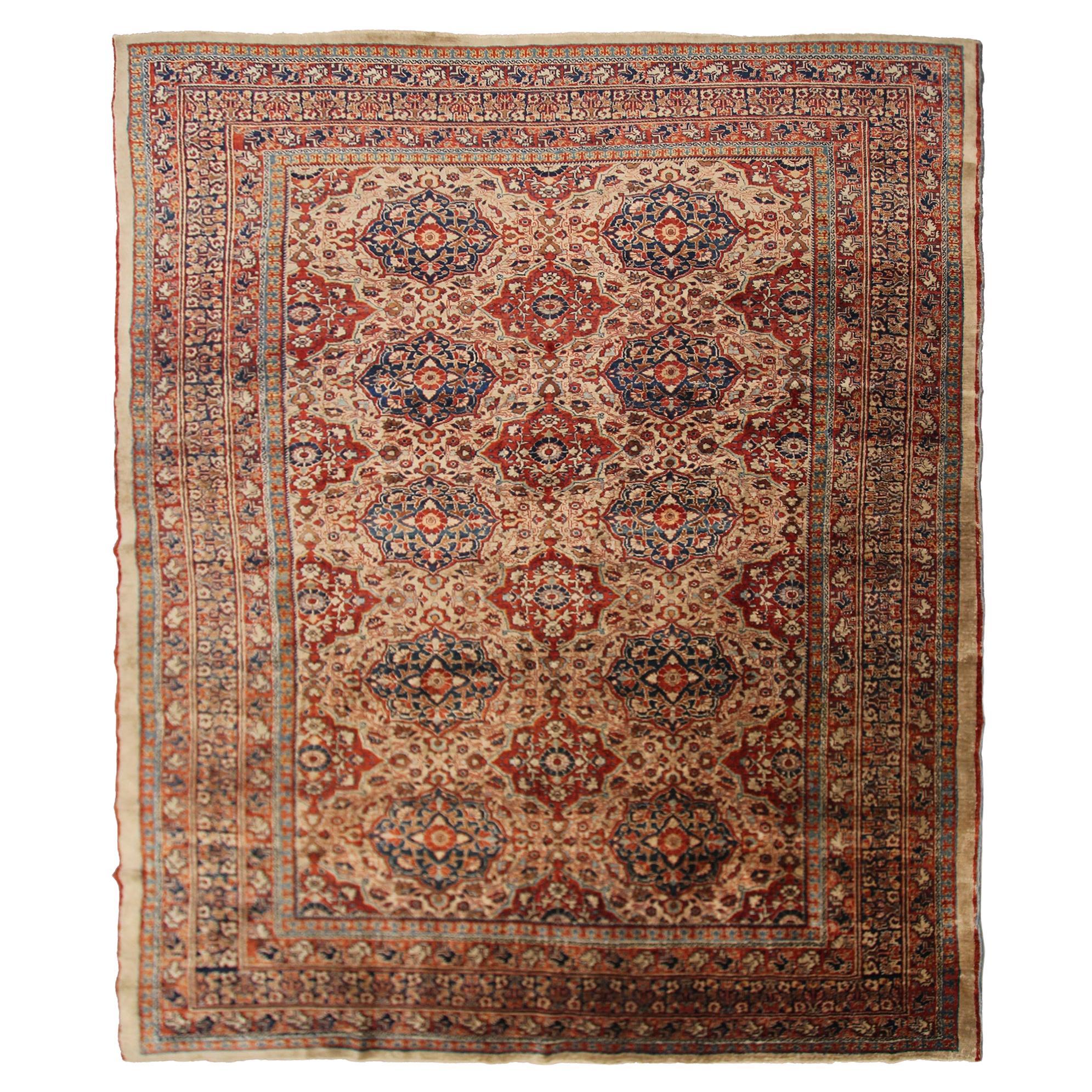Mid 1800's Rare Antique Silk Heriz Rug Masterpiece 5x6 Tapestry 1860 For Sale