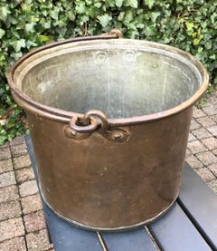 Mid-1800s Sizeable and Decorative Handcrafted Copper Firewood Bucket with Rivets