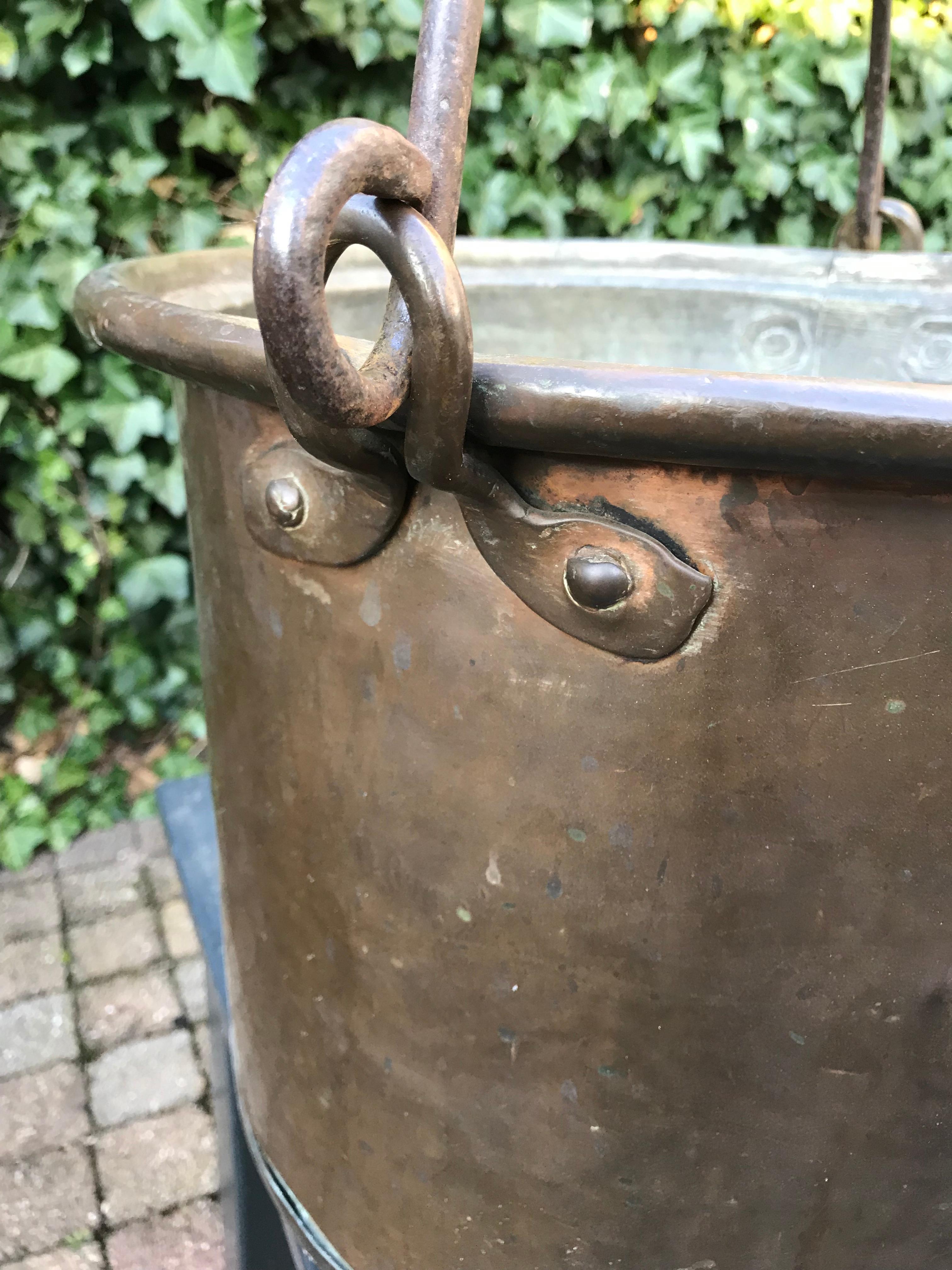 Mid1800s Sizeable and Decorative Handcrafted Copper Firewood Bucket
