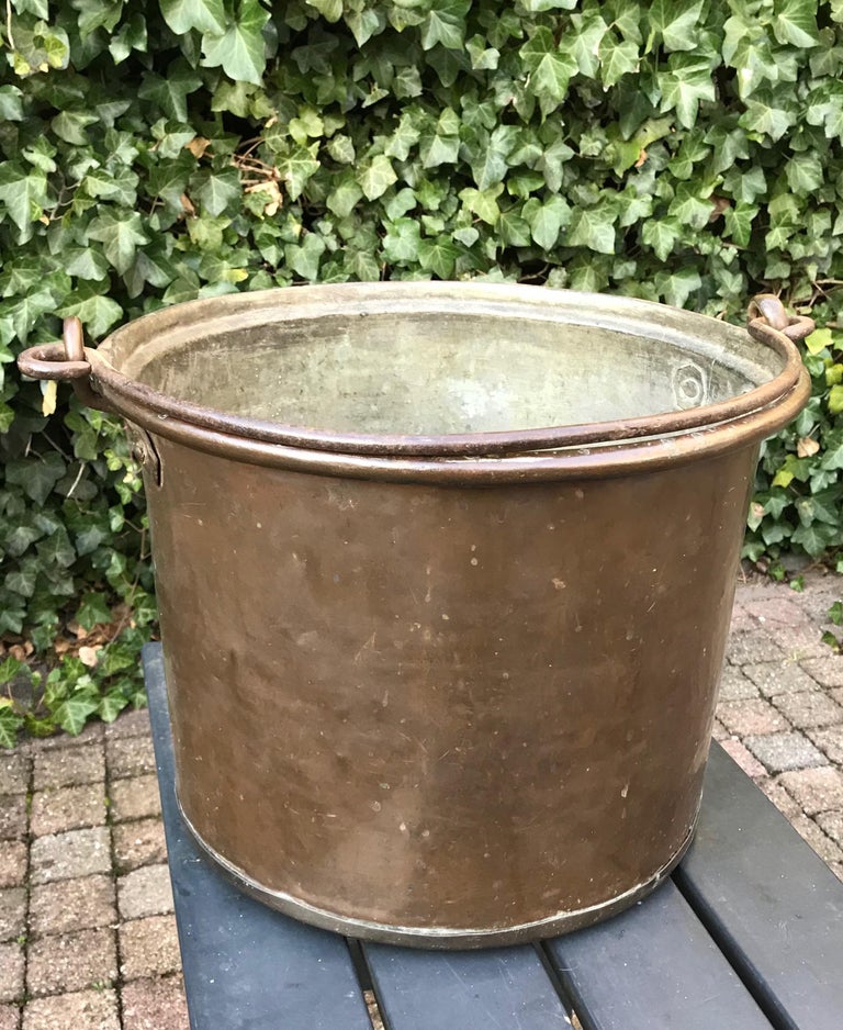 Mid1800s Sizeable and Decorative Handcrafted Copper Firewood Bucket