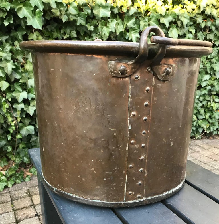 Mid1800s Sizeable and Decorative Handcrafted Copper Firewood Bucket