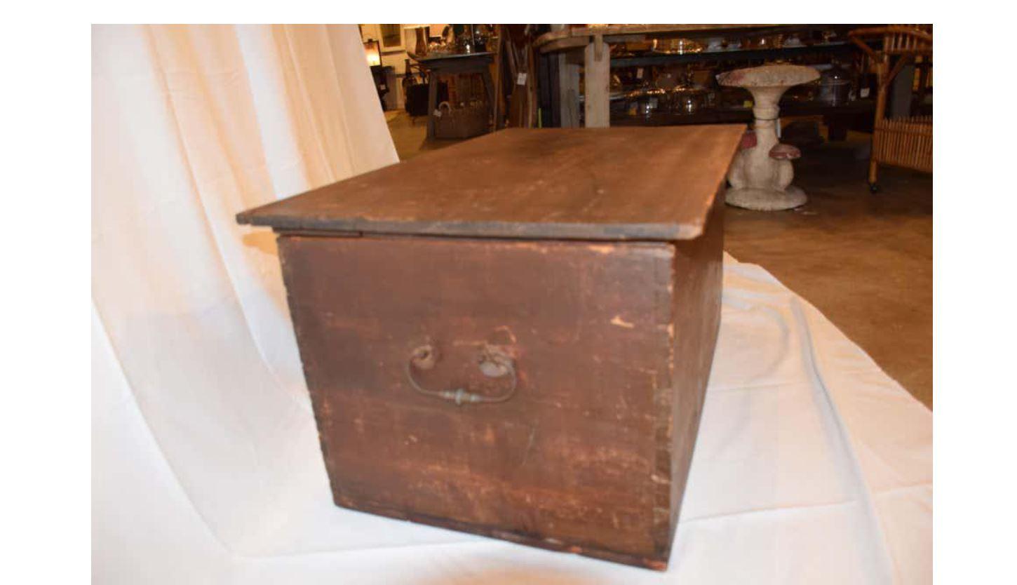 American Mid 1800s Trunk with Handmade Hand Forged Iron Handles For Sale