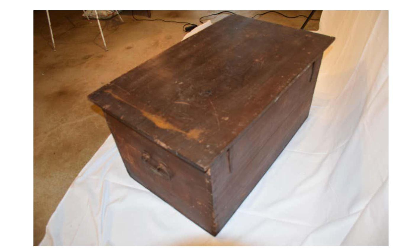 Hand-Crafted Mid 1800s Trunk with Handmade Hand Forged Iron Handles For Sale