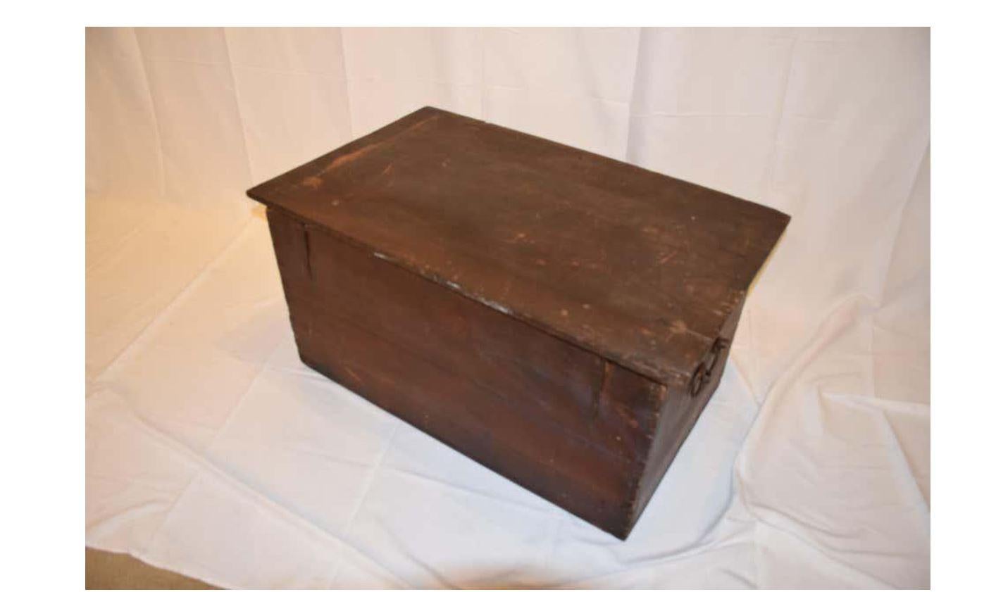 19th Century Mid 1800s Trunk with Handmade Hand Forged Iron Handles For Sale