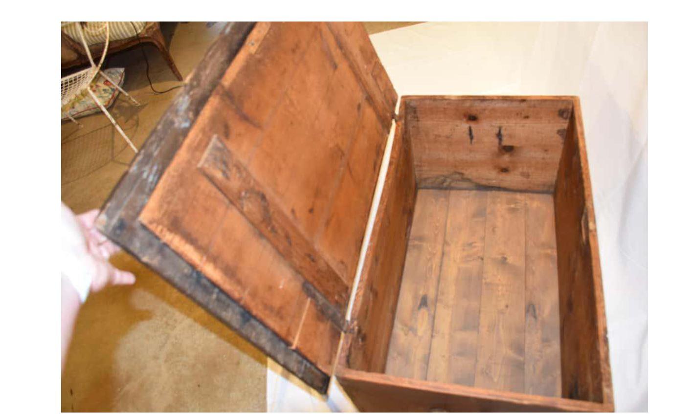 Mid 1800s Trunk with Handmade Hand Forged Iron Handles For Sale 1