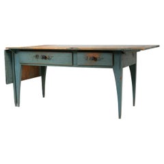 Mid 1800s Unusual Blue Swedish Gustavian Country Table