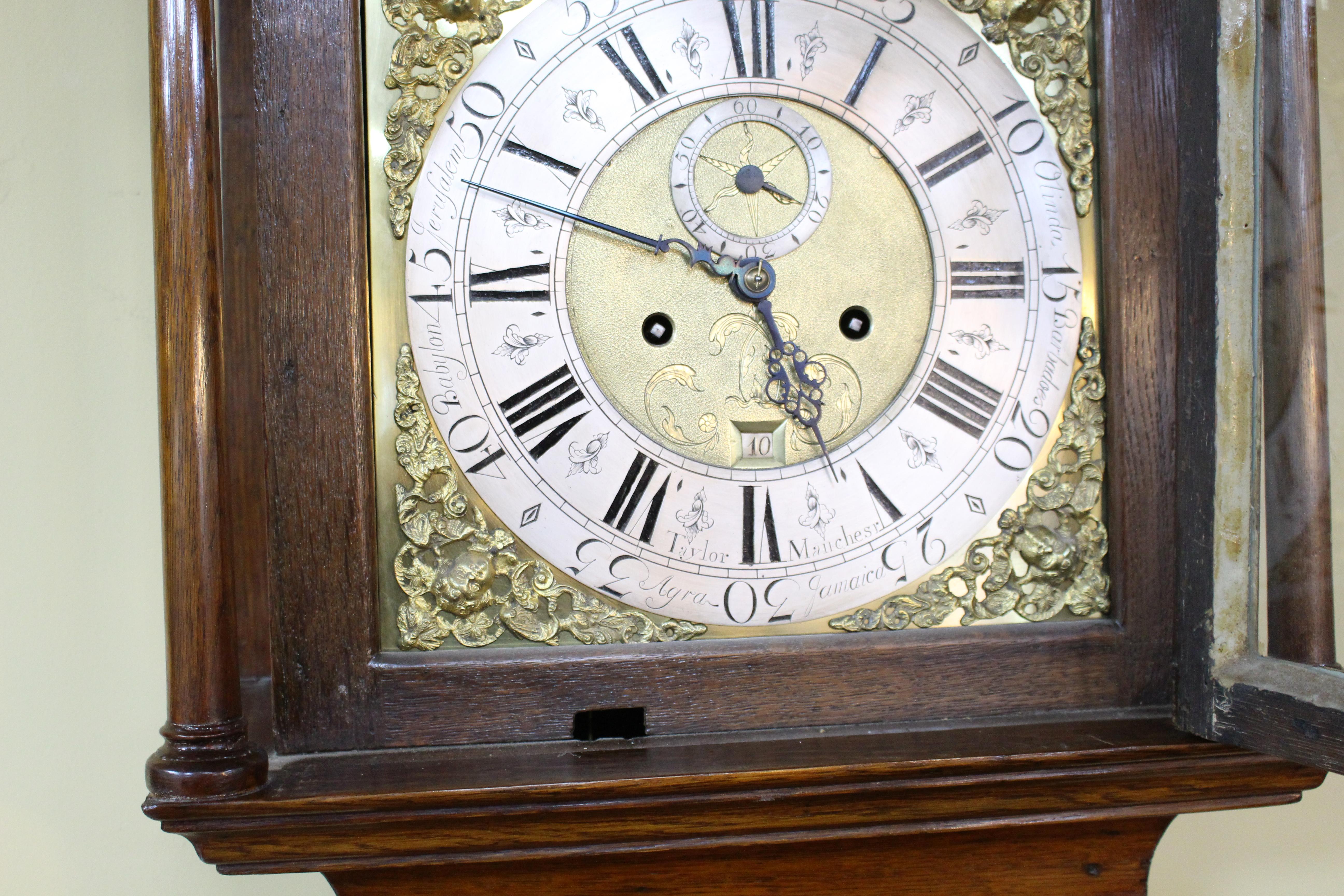 Mahogany Mid-18th Century Eight Day Oak Longcase Clock by John Taylor of Manchester For Sale