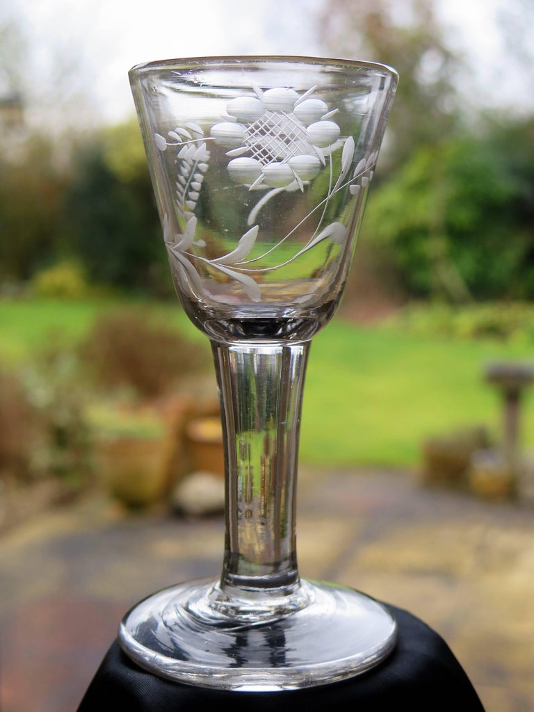 Mid18th Century English Wine Glass Engraved with Jacobite Rose
