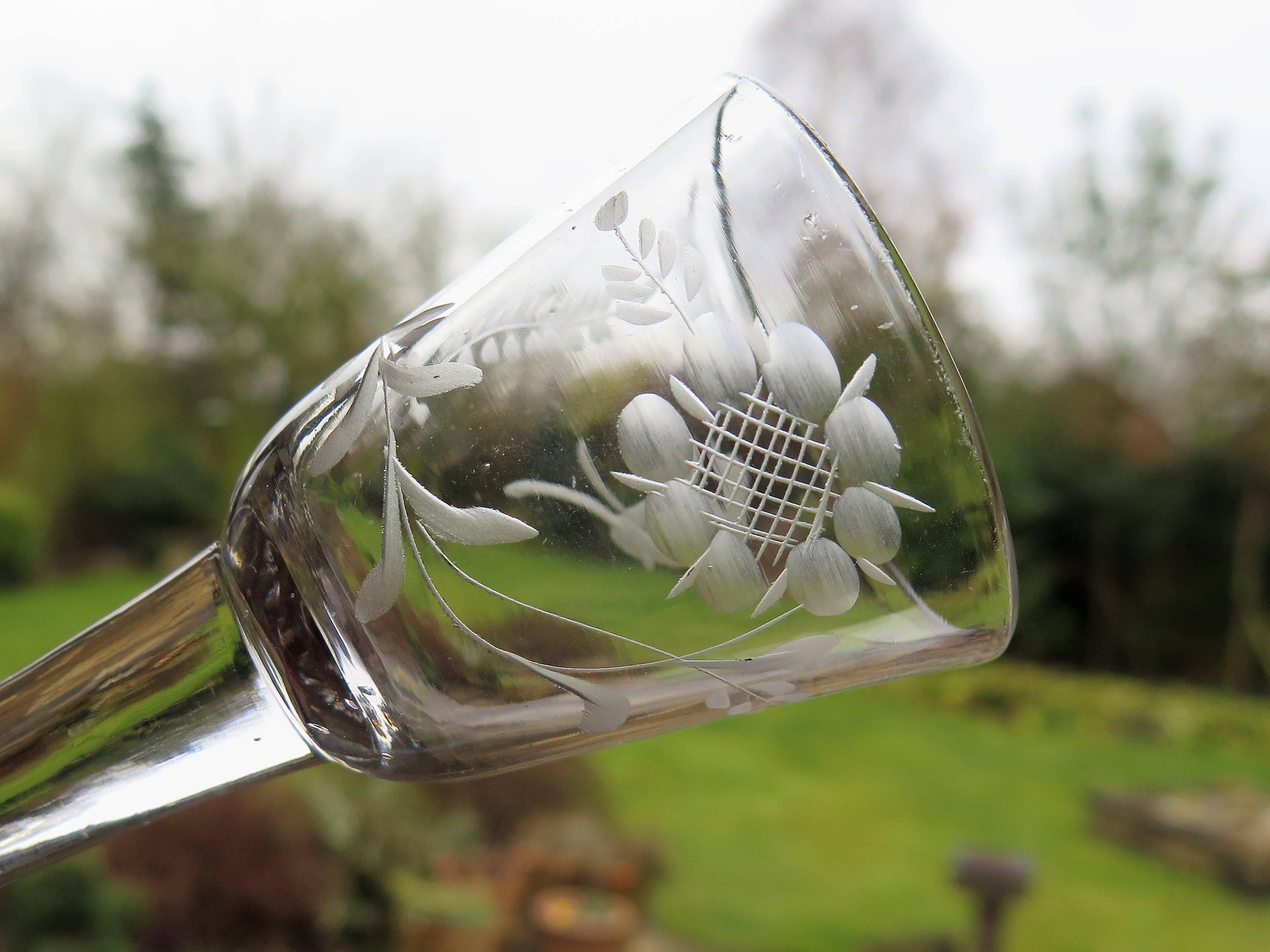 Mid18th Century English Wine Drinking Glass Engraved Jacobite Rose